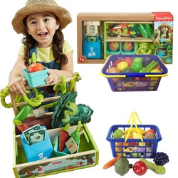 Zestaw zabawkowy kolorowy Supermarket stragan farma + Koszyk sklepowy na zakupy z owocami i warzywami skarbonka + akcesoria