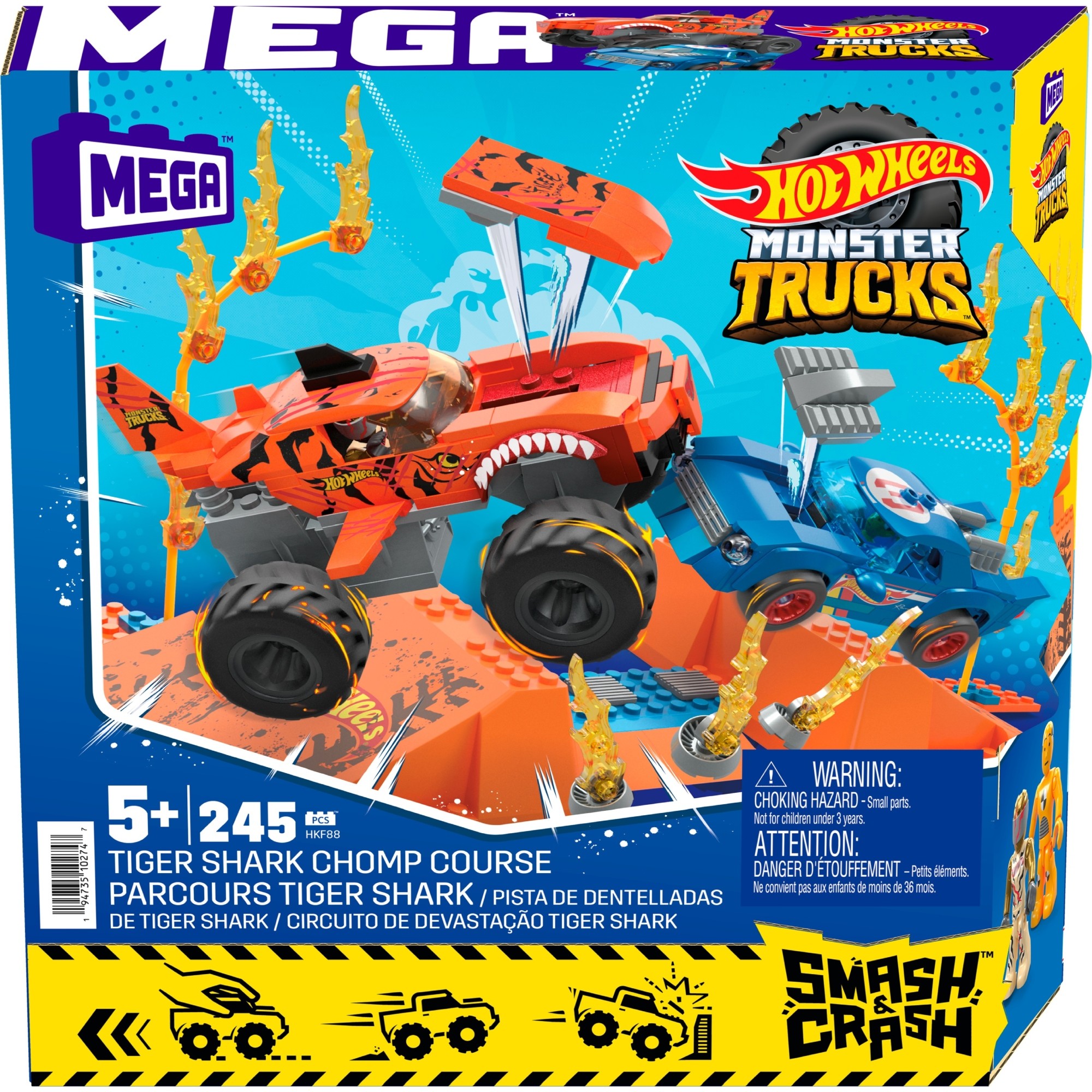 Hot Wheels Monster Trucks Zestaw Tiger Shark Chomp Kaskaderski Skok