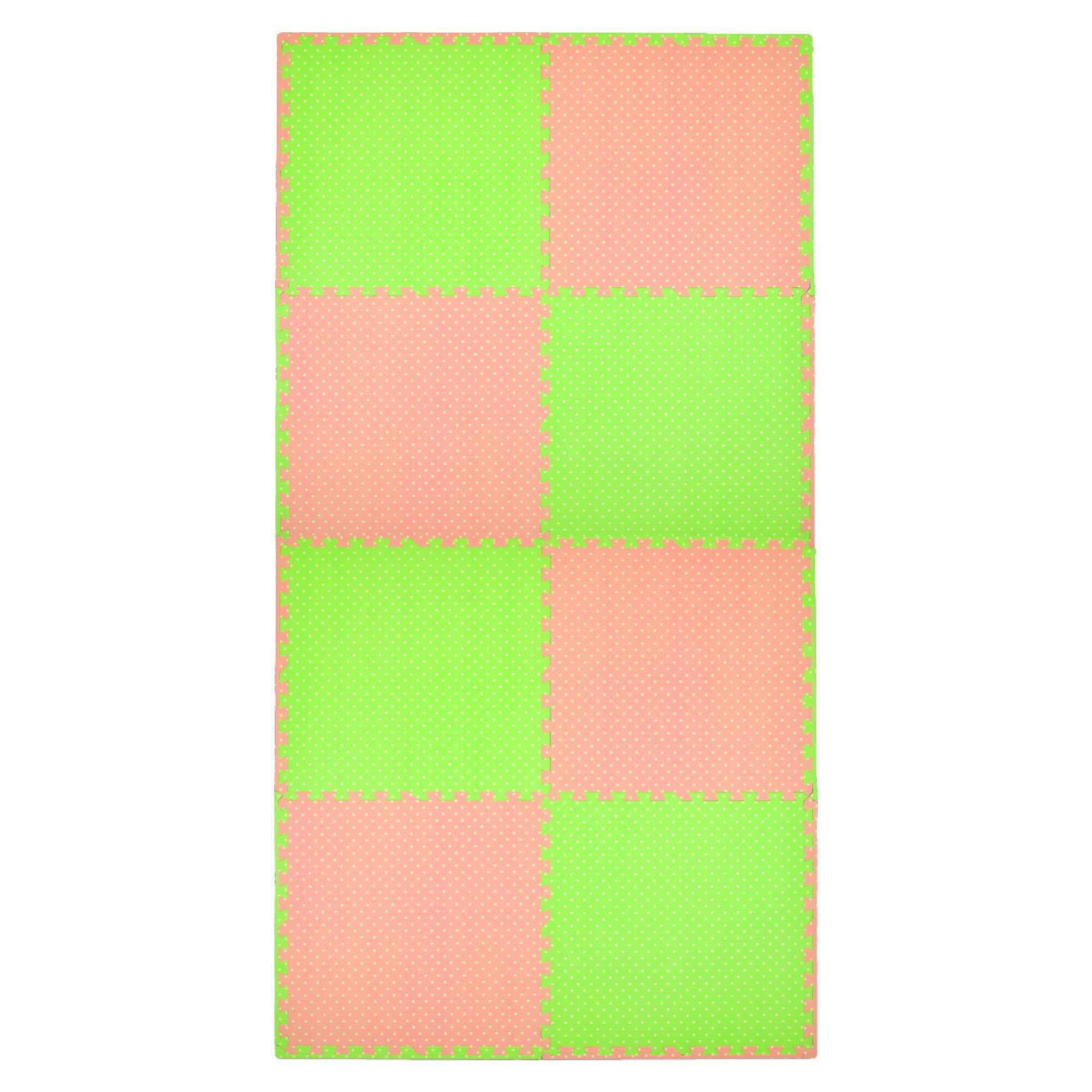Humbi mata piankowa puzzle piankowe fitness wodoodporne pod basen 8 szt. rowo-zielona w kropki 240 x 120 x 1 cm