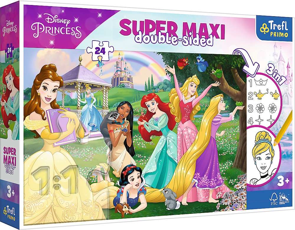 Dwustronne Puzzle 24 elementy Super Maxi Disney Wesoe Ksiniczki 3w1