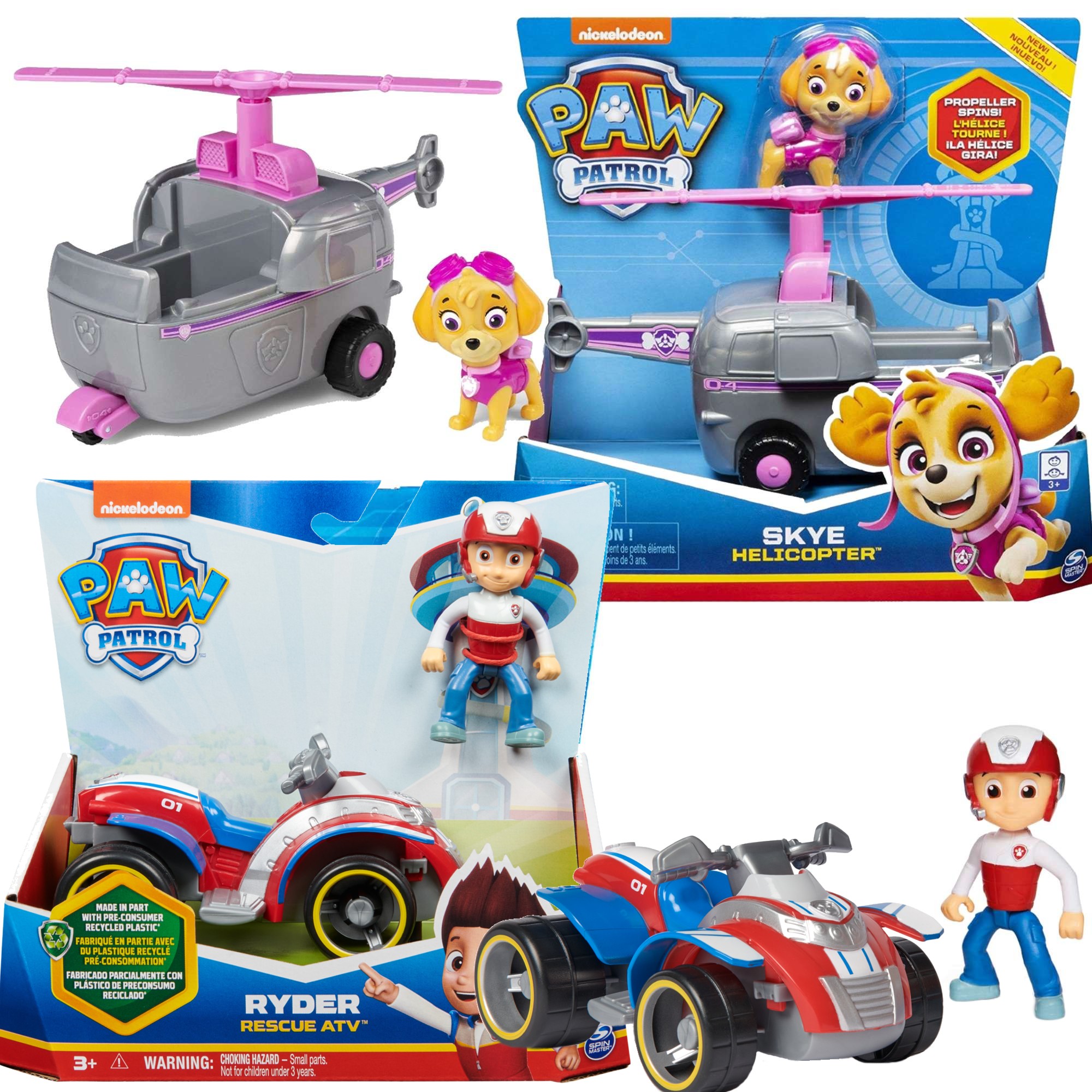 Zestaw Psi Patrol pojazd Quad ATV Rydera z figurk+Helikopter i figurka Skye