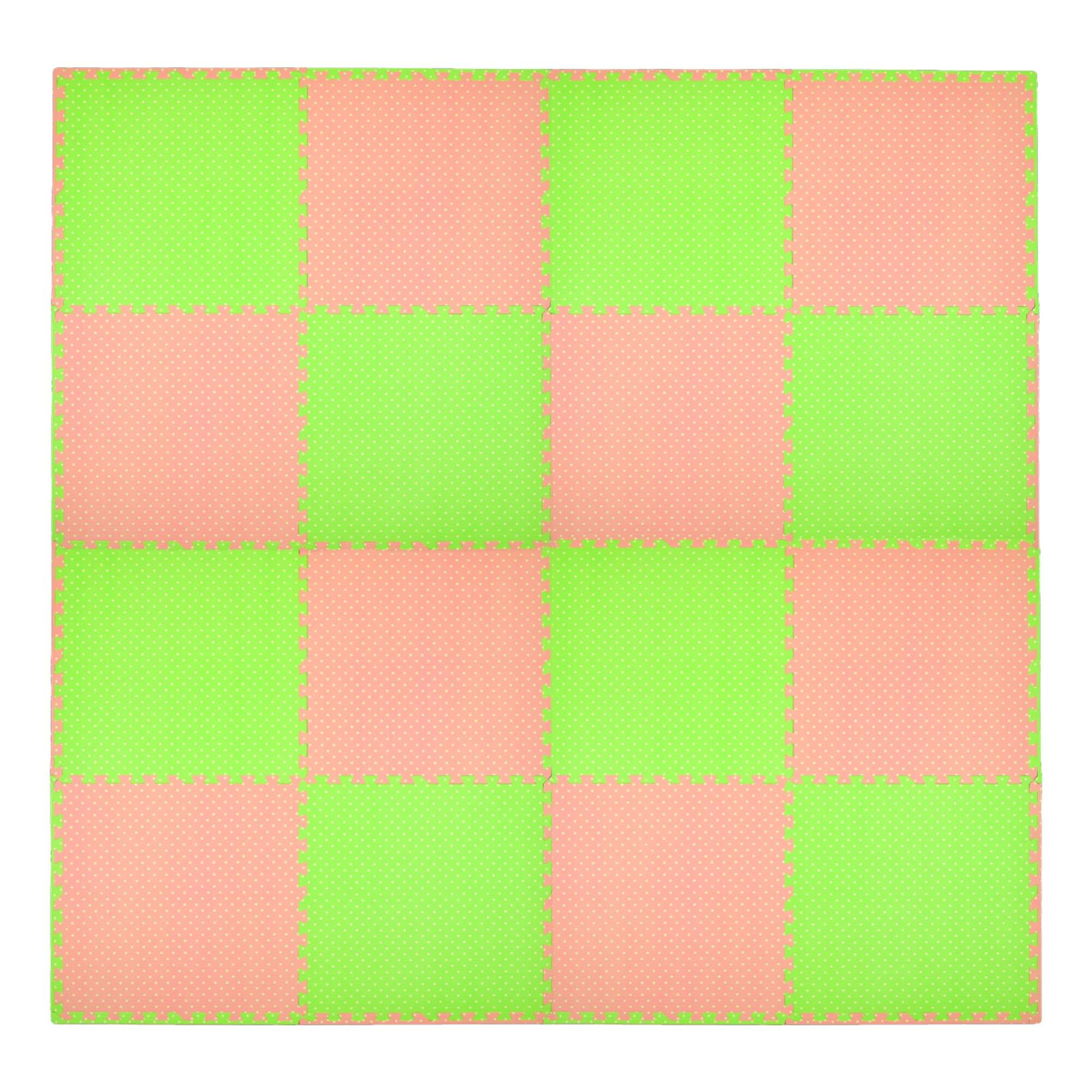 Humbi mata piankowa puzzle piankowe fitness wodoodporne pod basen 16 szt. rowo-zielona w kropki 240 x 240 x 1 cm