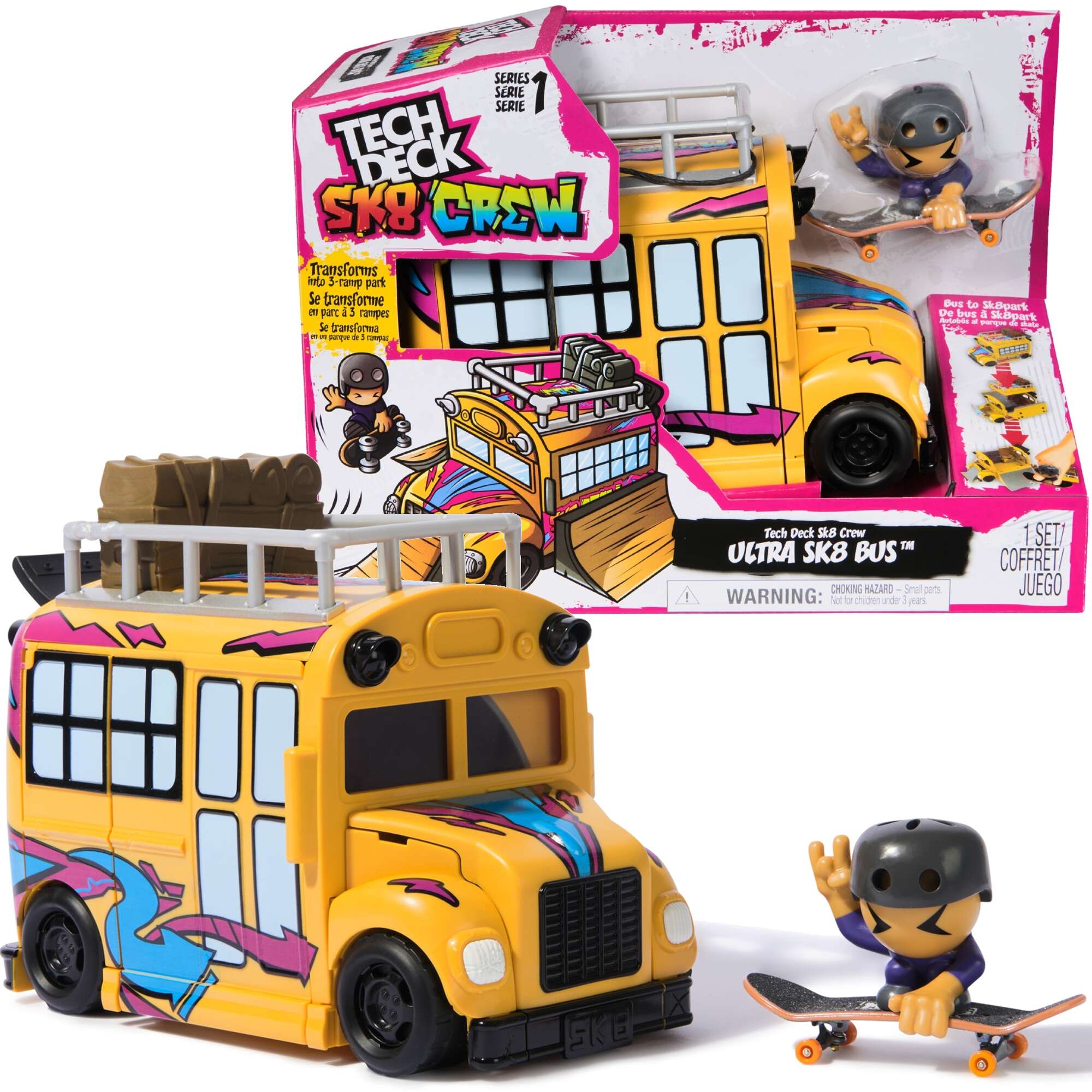 Tech Deck Duy zestaw fingerboard Rampa Ultra SK8 Crew Autobus + deskorolka kolekcjonerska + figurka