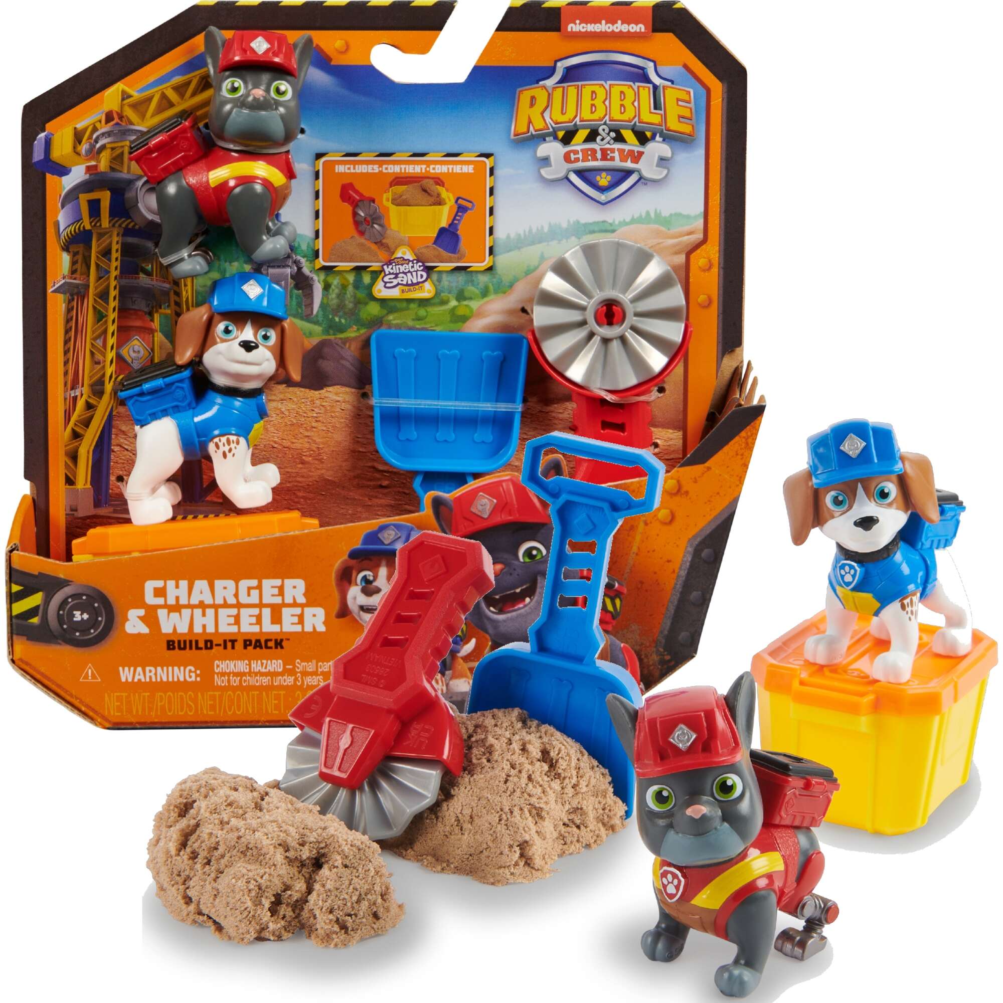 Psi Patrol Zestaw do budowania Rubble&Crew Rubble i jego ekipa Piesek Charger i Wheeler + Kinetic Sand + akcesoria