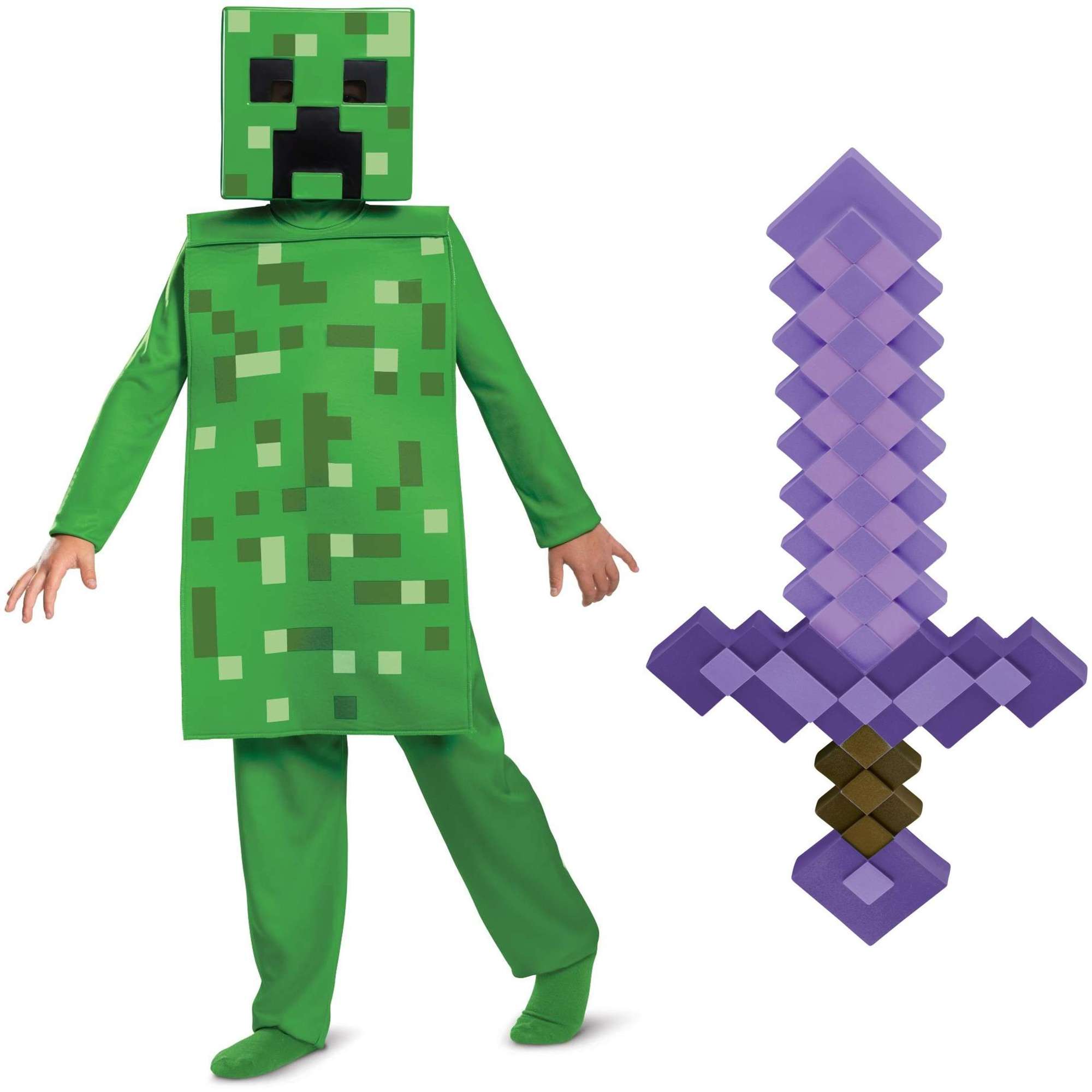 Minecraft kostium halloween, przebranie zestaw: Creeper + miecz 137-149 cm (10-12 lat)