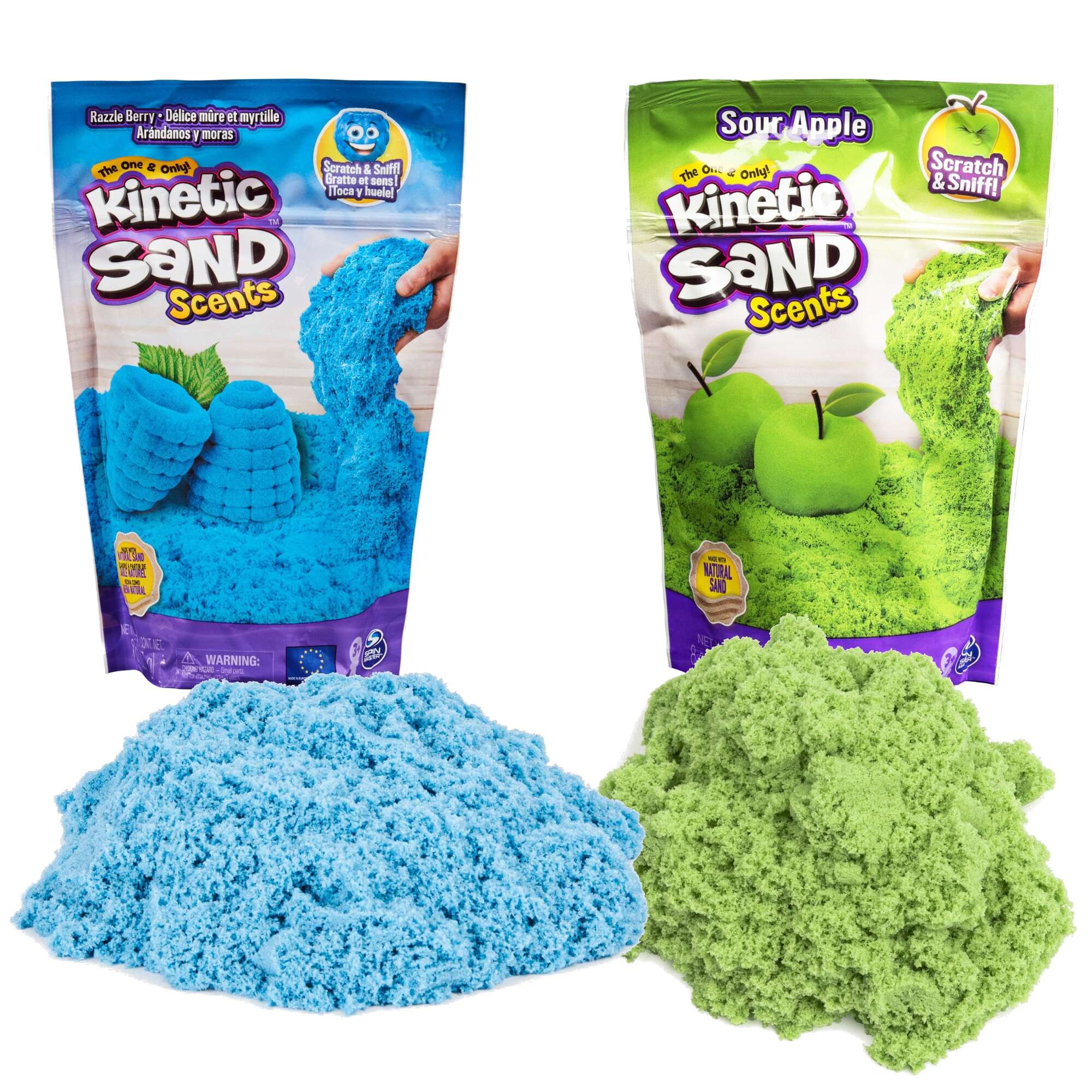 Plastyczny piasek kinetyczny Niebieski oraz Zielony Kinetic Sand Scents Jabko&Jagody
