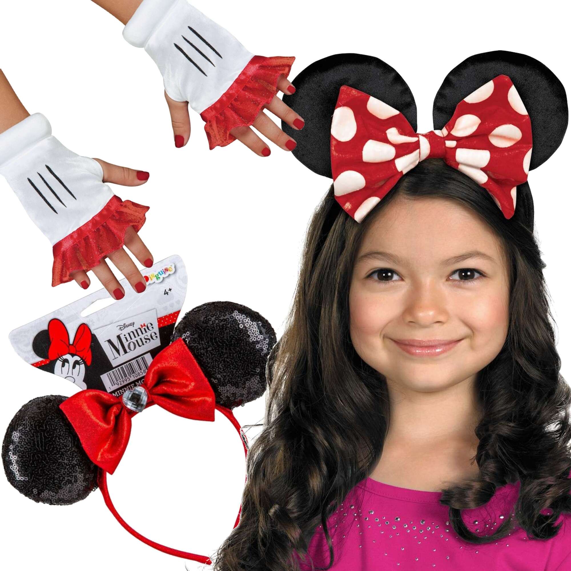 Disney Myszka Minnie zestaw 3w1: 2 opaski z uszkami oraz rkawiczki bez palcw