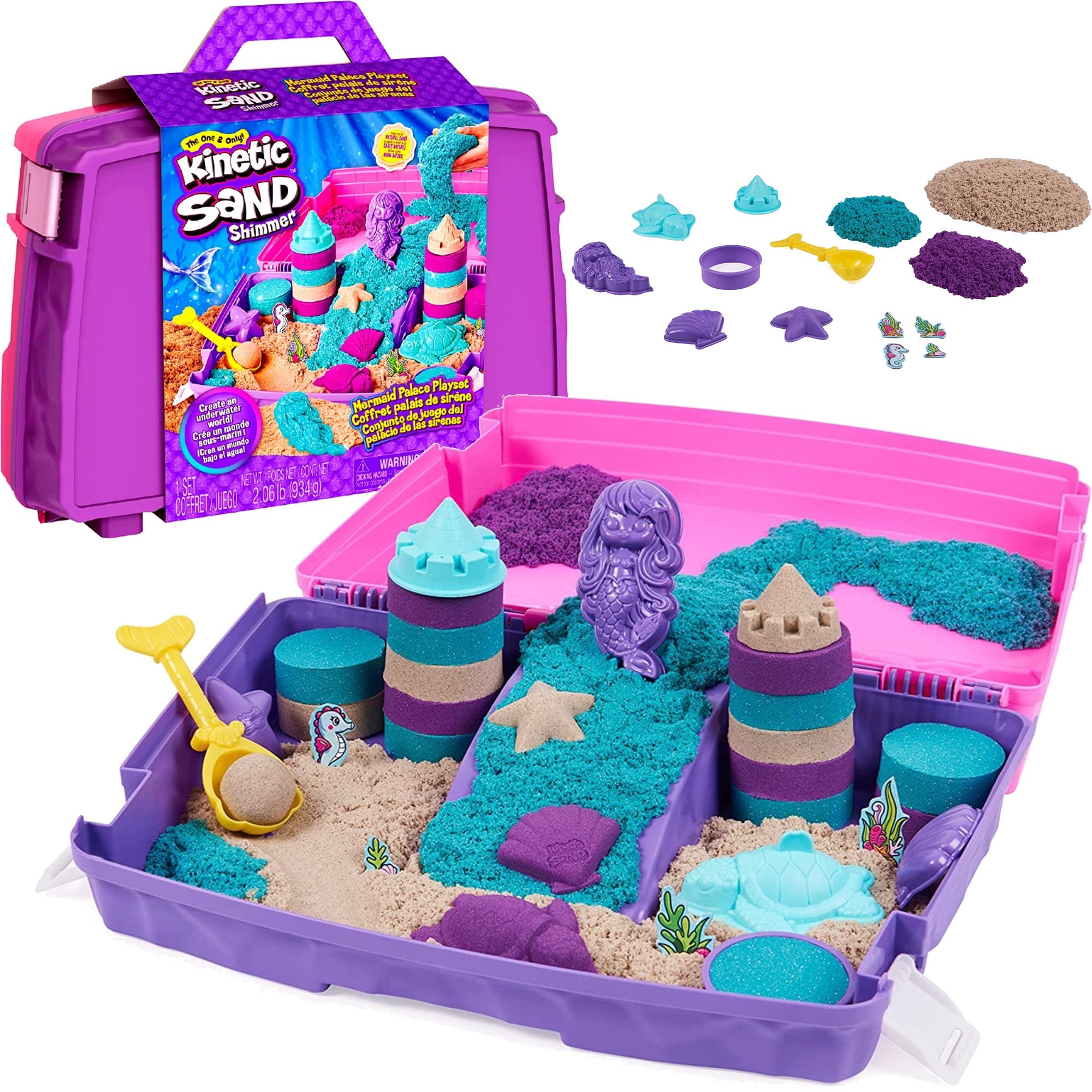 Kinetic Sand Piasek kinetyczny Paac Syrenki 3 koloryzestaw walizka + akcesoria