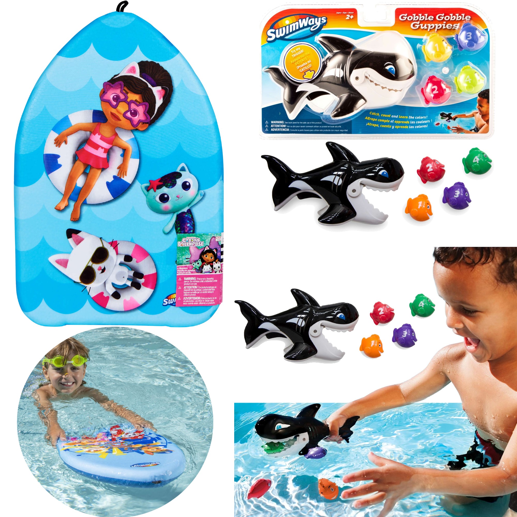 Zestaw zabawek do wody deska do nauki pywania Koci Domek Gabi + Orka i Rybki dla dzieci Swimways