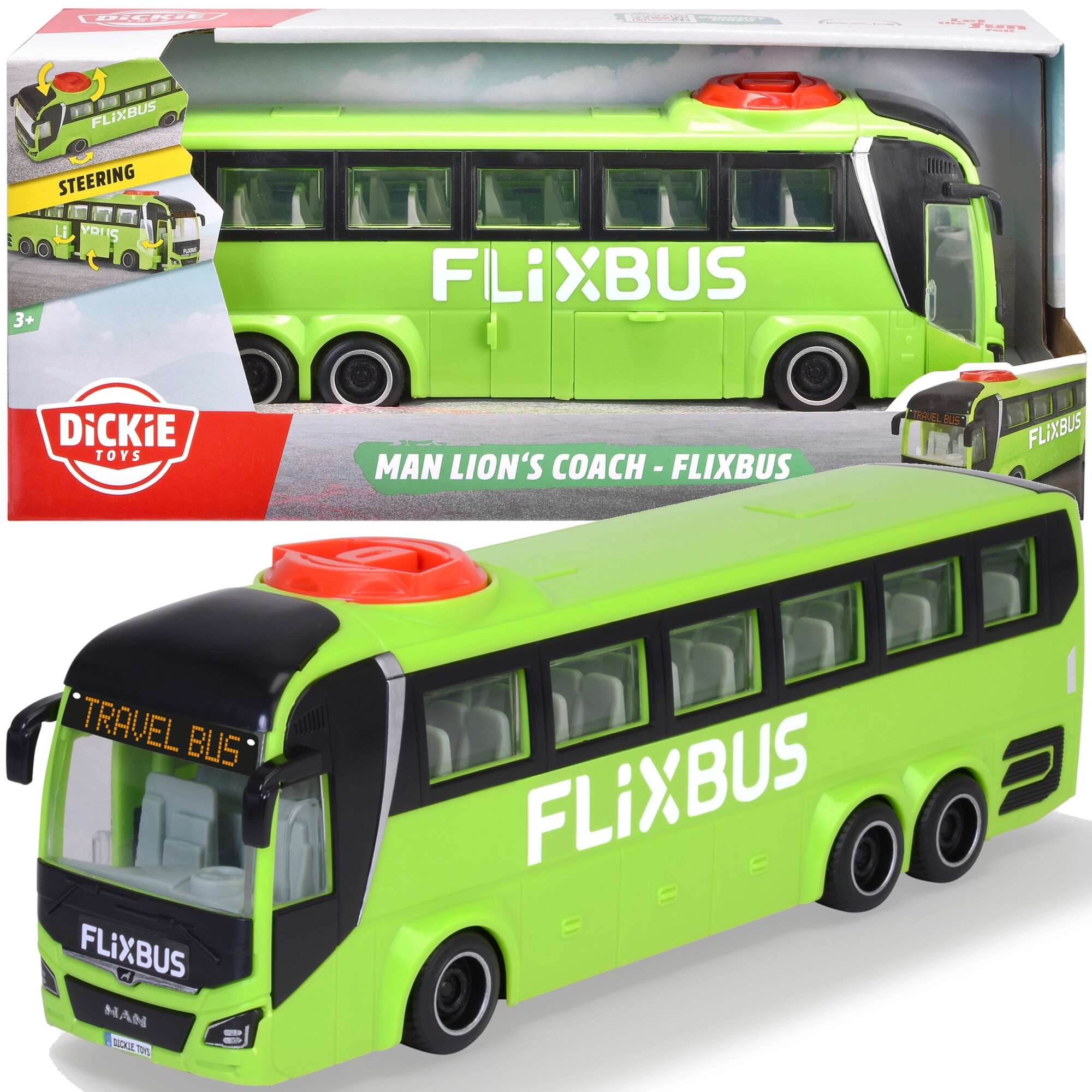 Autobus Flixbus CITY MAN 26 cm zielony pojazd dalekobieny komunikacja miejska