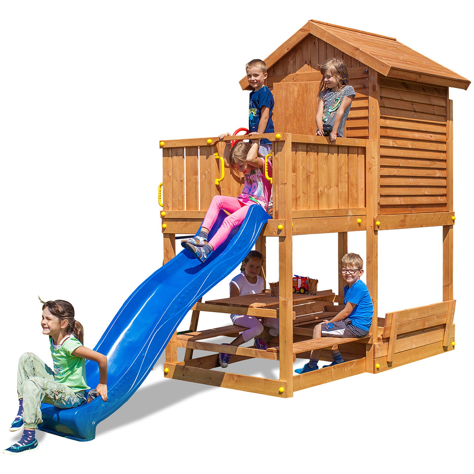 Plac zabaw drewniany ogrodowy MyHouse Free Time Beach domek, zjedalnia, awki, drabinka, kierownica
