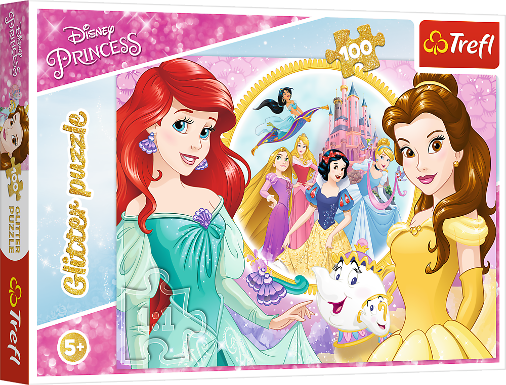 Puzzle 100 Disney Bella i Arielka glitter byszczce ksiniczki Trefl