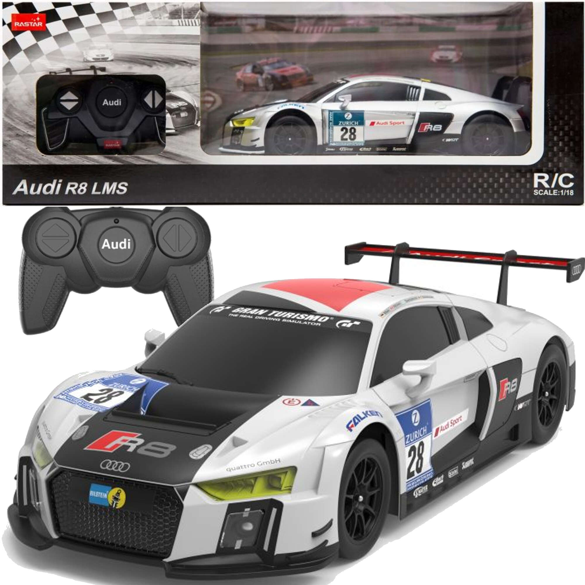 Zdalnie sterowane auto Audi R8 LMS RC biay pojazd sportowy 1:18 Rastar