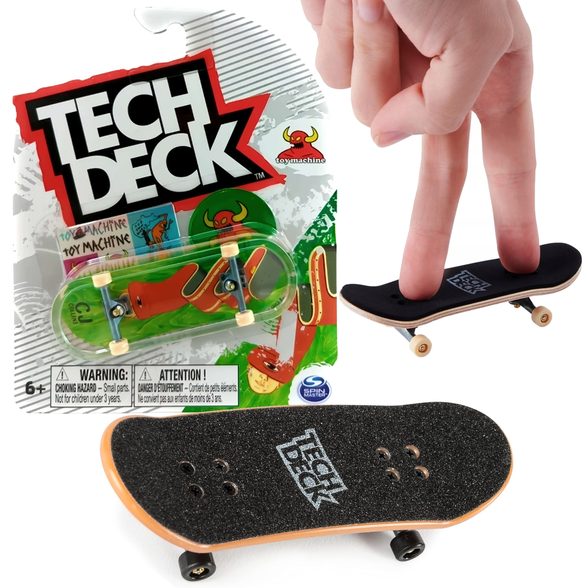 Tech Deck deskorolka fingerboard Toy Machine CJ Collins + naklejki
