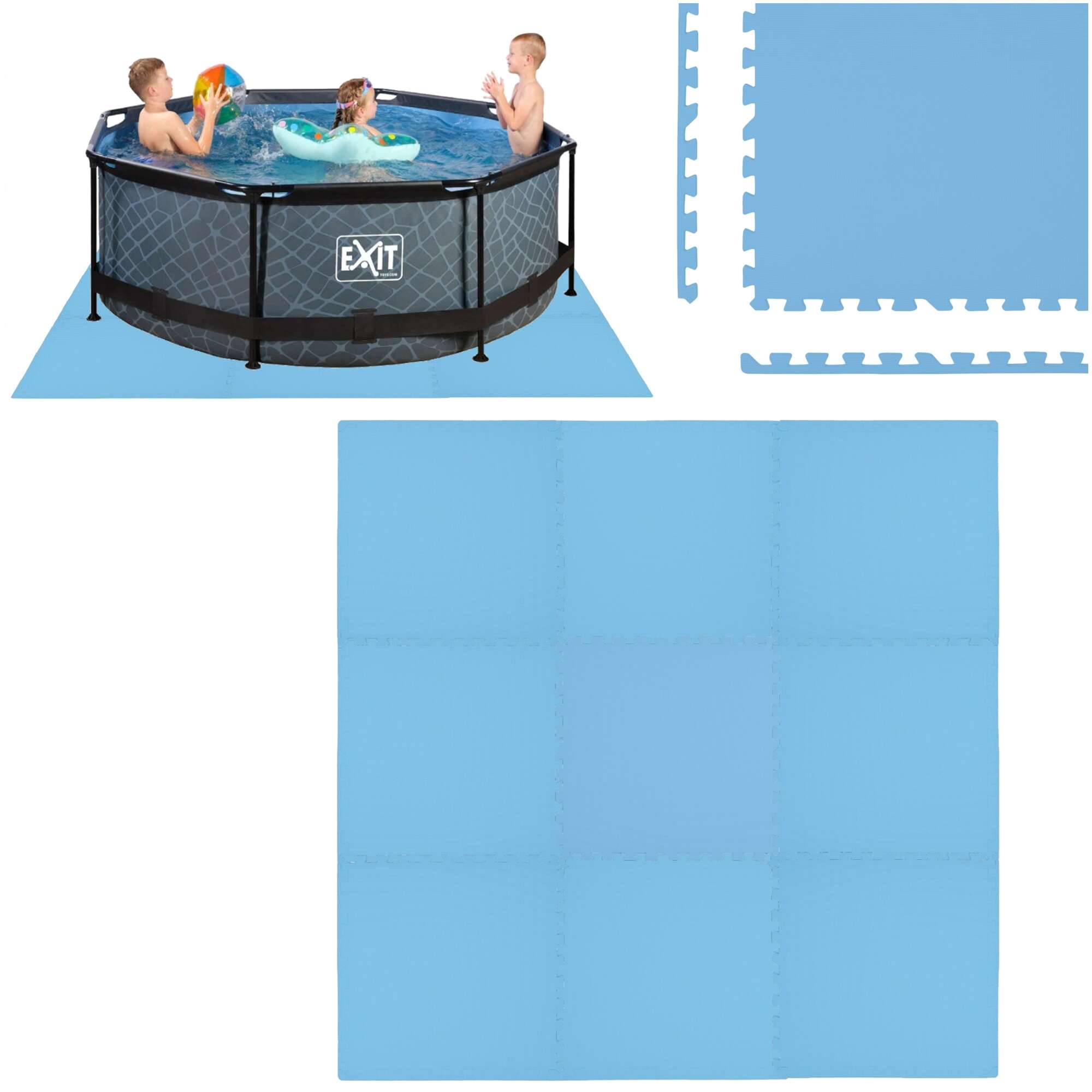 Humbi mata piankowa puzzle piankowe fitness wodoodporne pod basen 9 szt. niebieski 180 x 180 x 1 cm