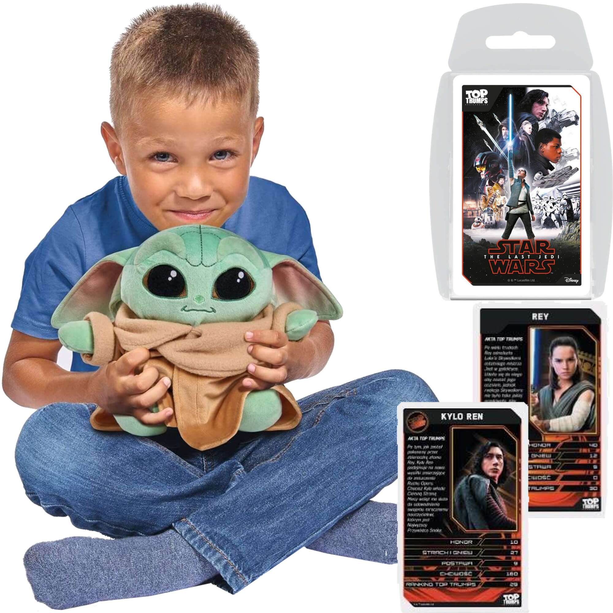 Star Wars Maskotka Disney Mandalorian Baby Yoda 25 cm + Gratis gra karciana Top Trumps Ostatni Jedi