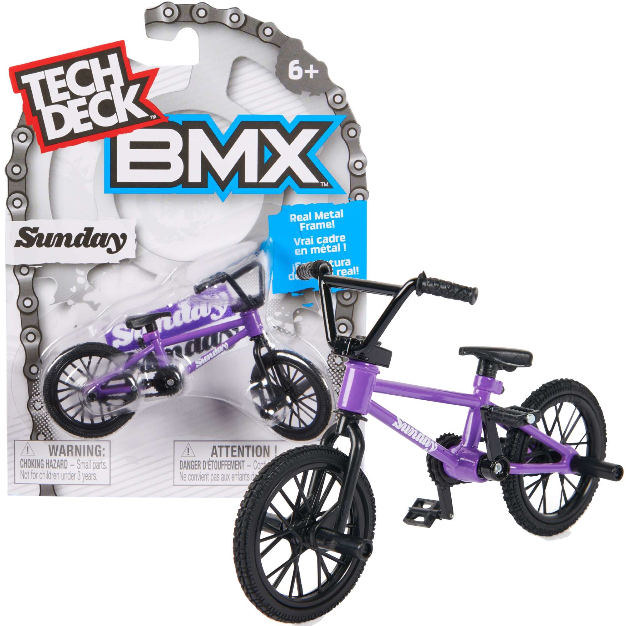 Rower mini BMX Sunday fioletowy Fingerbike + naklejki Tech Deck Spin Master