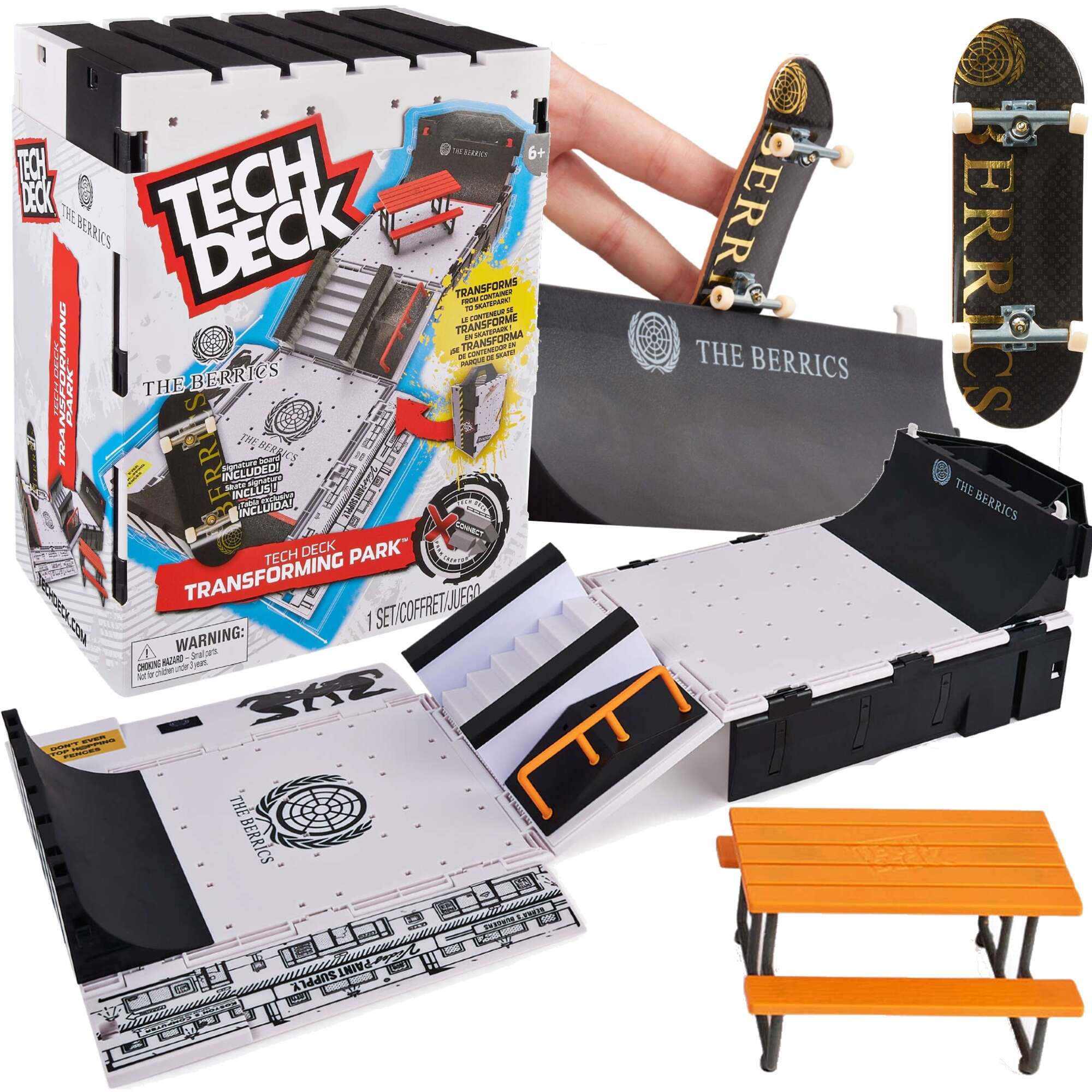 Tech Deck Duy Zestaw Fingerboard kolorowa Deskorolka The Berrics Transformujcy Skate Park Rampa + Gratis deskorolka