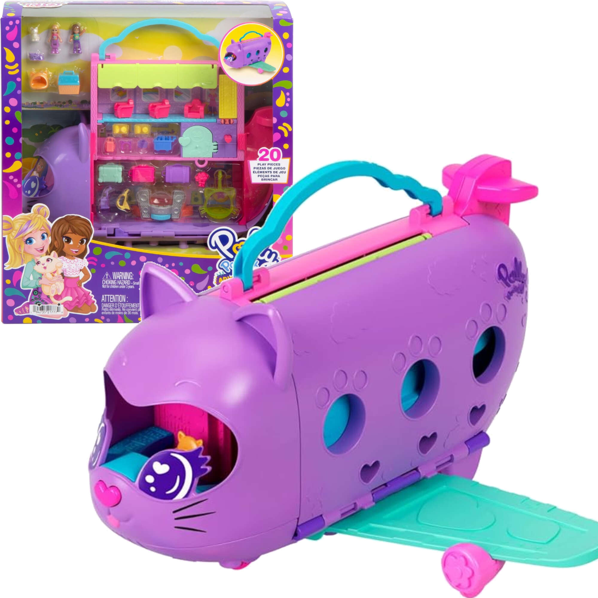 Polly Pocket Kitty Airways Adventures in Rio Kotolot Zestaw Samolot z 2 Lalkami i Akcesoriami 20 elementw