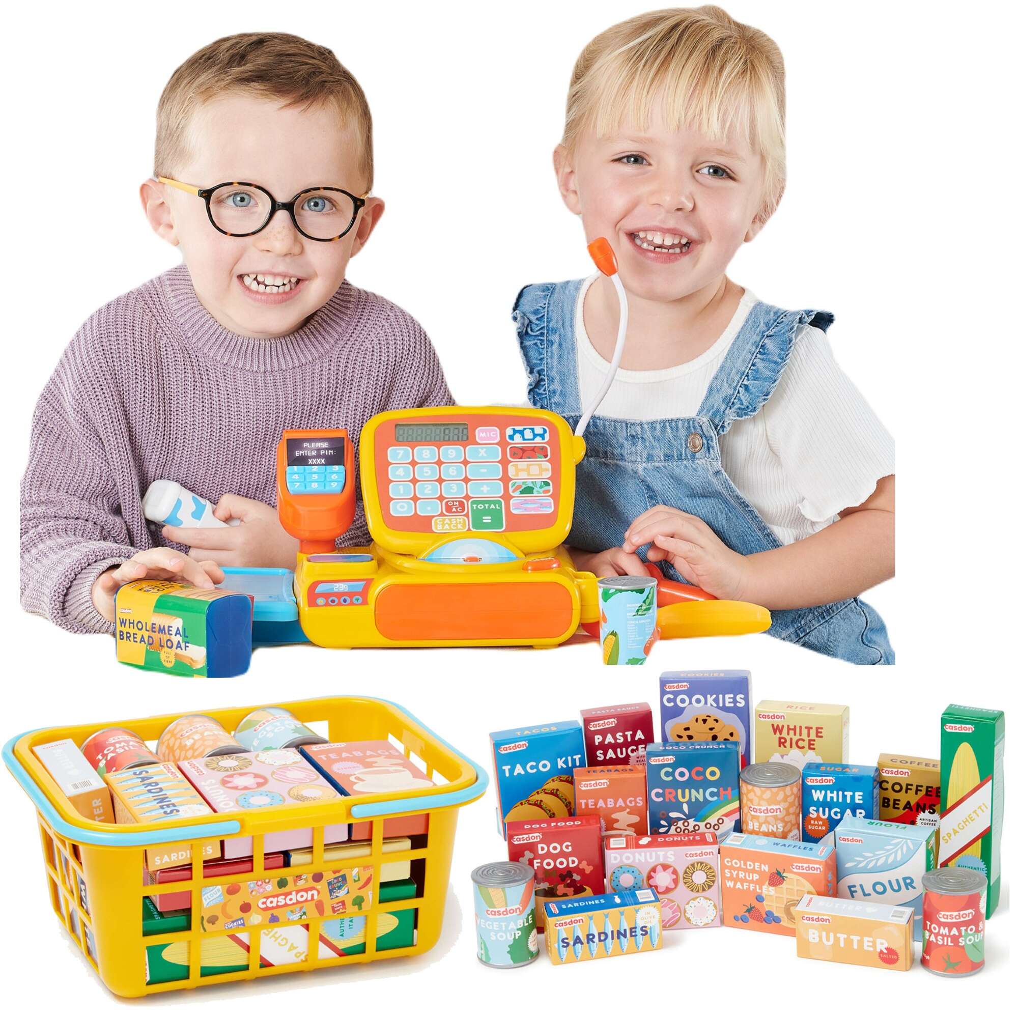 Zabawkowy koszyk sklepowy na zakupy z akcesoriami + kasa fiskalna dla dzieci AGD 3+ Casdon