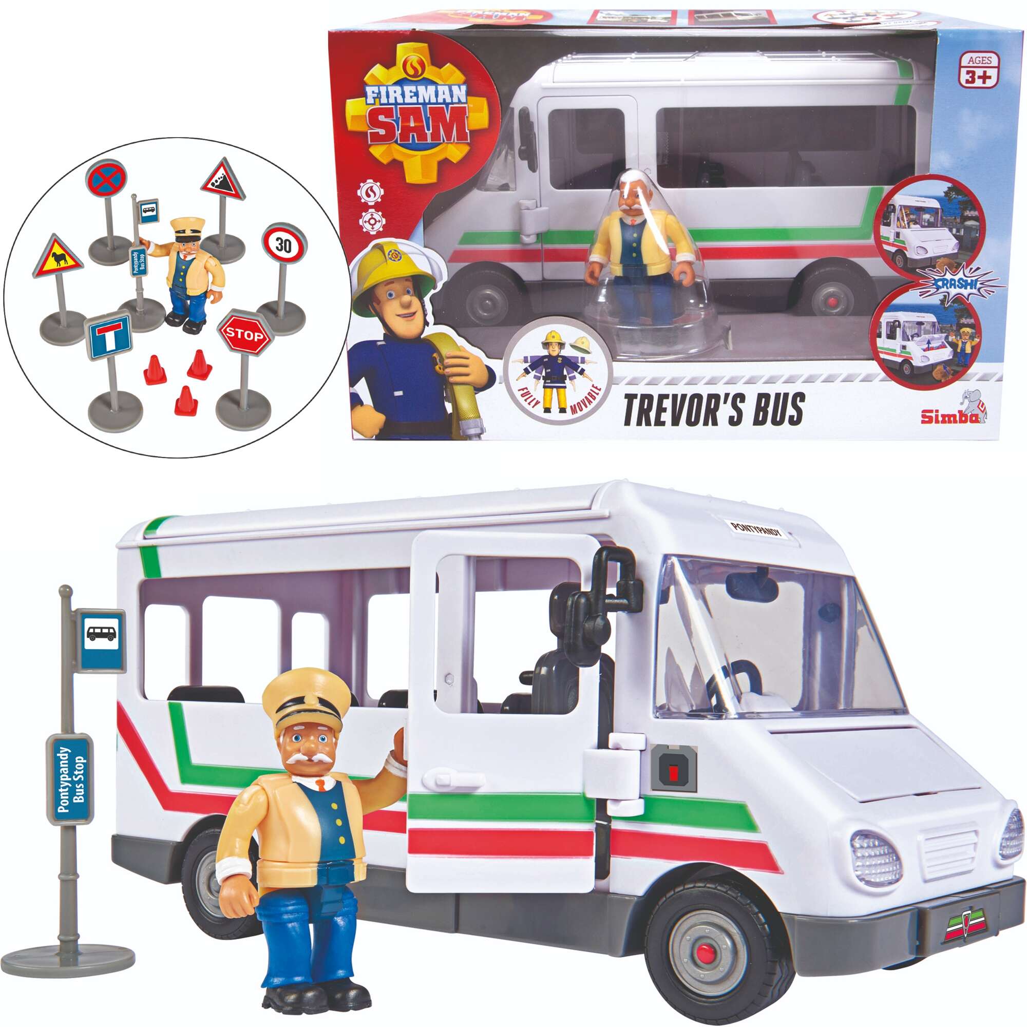 Straak Sam Autobus Trevora z figurk, znakami drogowymi i akcesoriami