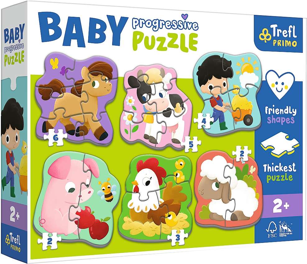 Puzzle Baby Progressive Zestaw 6w1 zwierzta Farmy 22 elementw