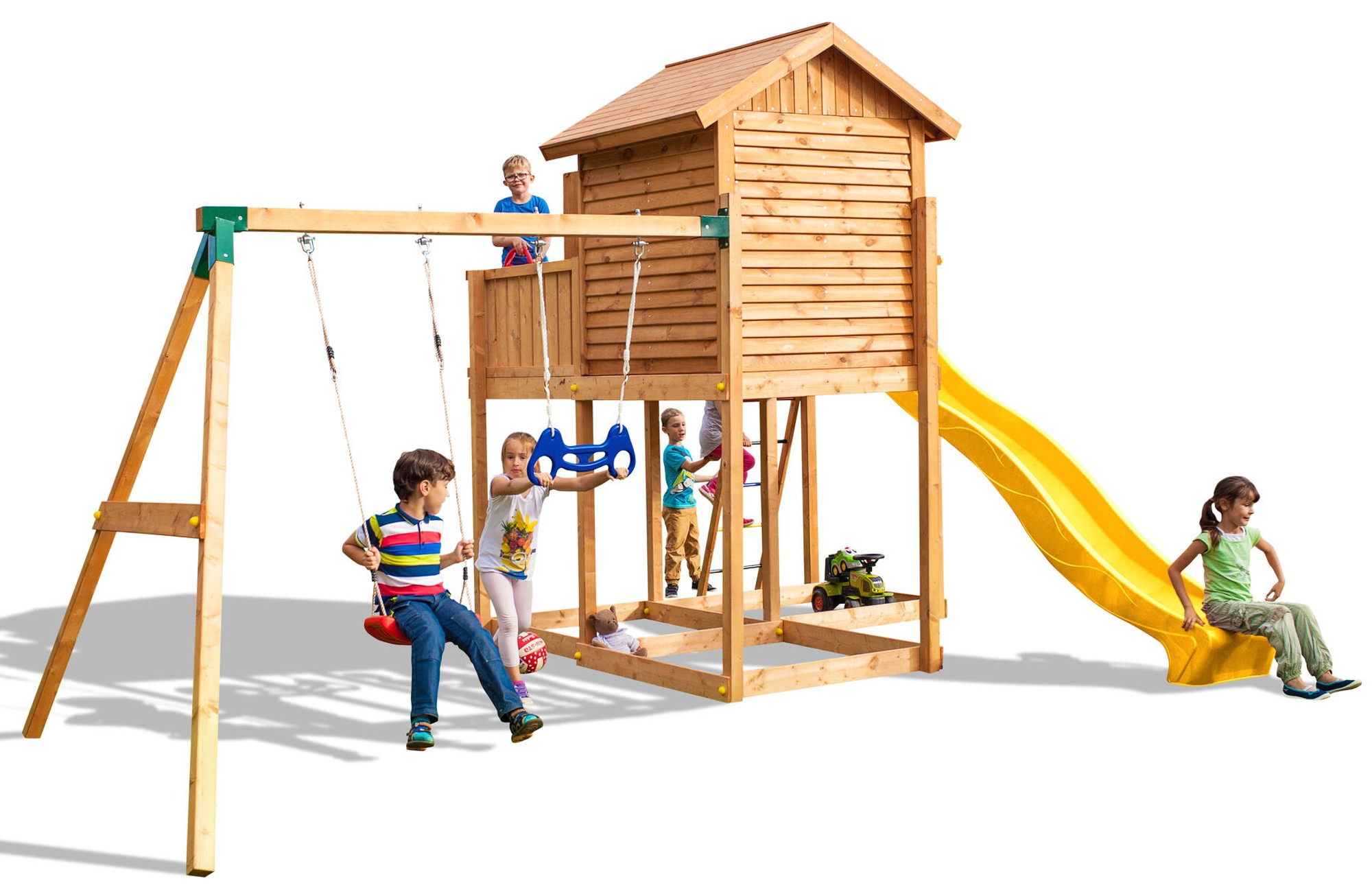 Plac zabaw drewniany ogrodowy Move MySide domek, zjedalnia XXL, 2x hutawka, drabinka, akcesoria