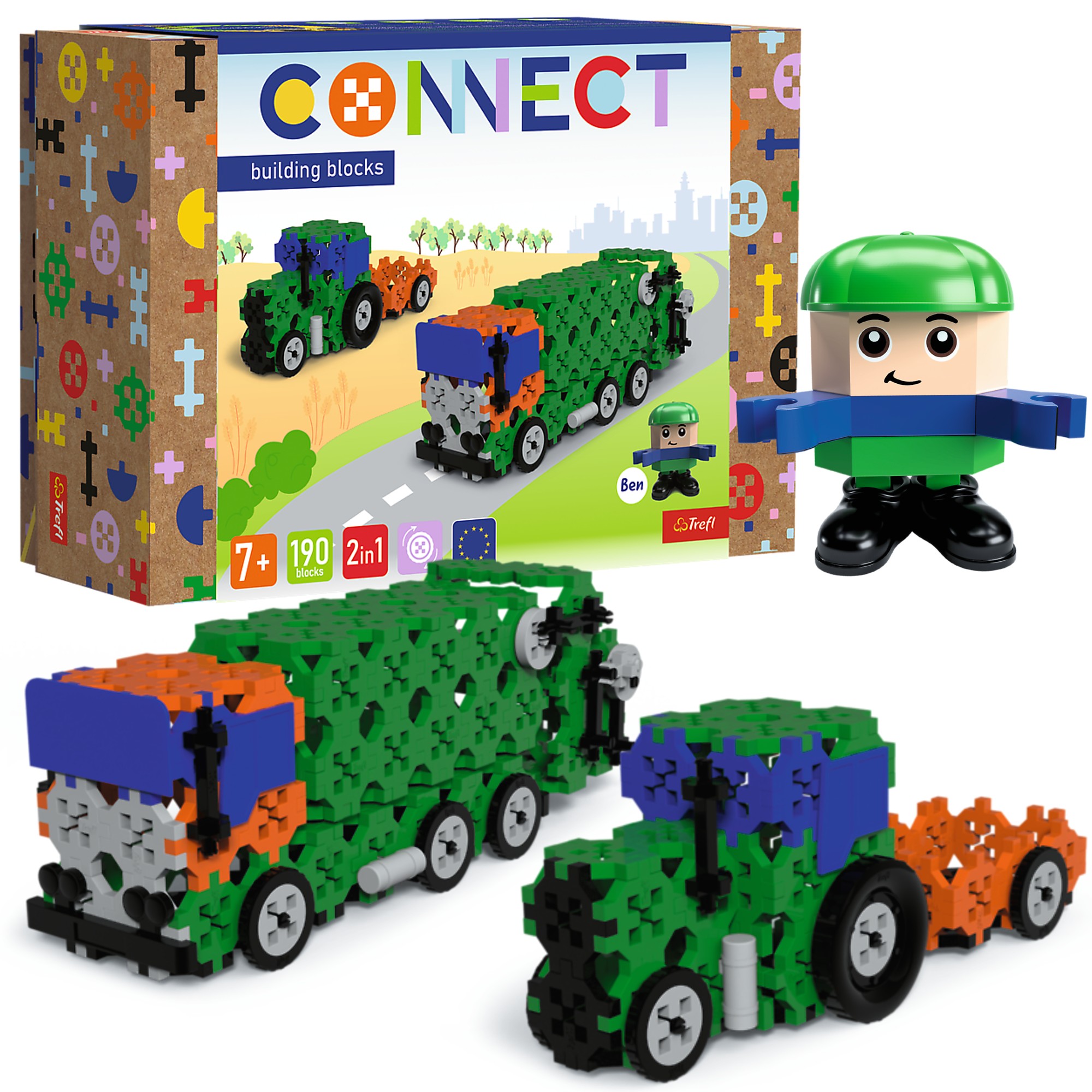 Klocki Connect zestaw klocki konstrukcyjne traktor mieciarka + figurka Ben