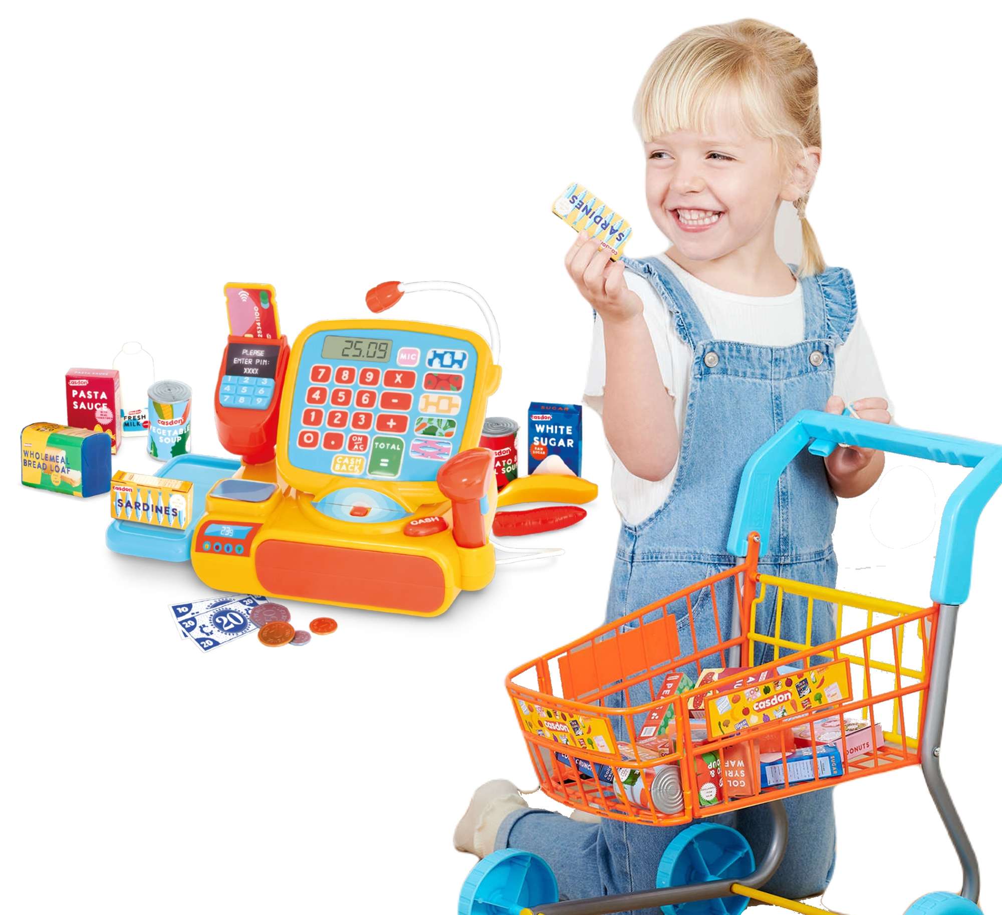 Zestaw Wzek sklepowy z zakupami Kasa sklepowa dla dzieci Supermarket Casdon