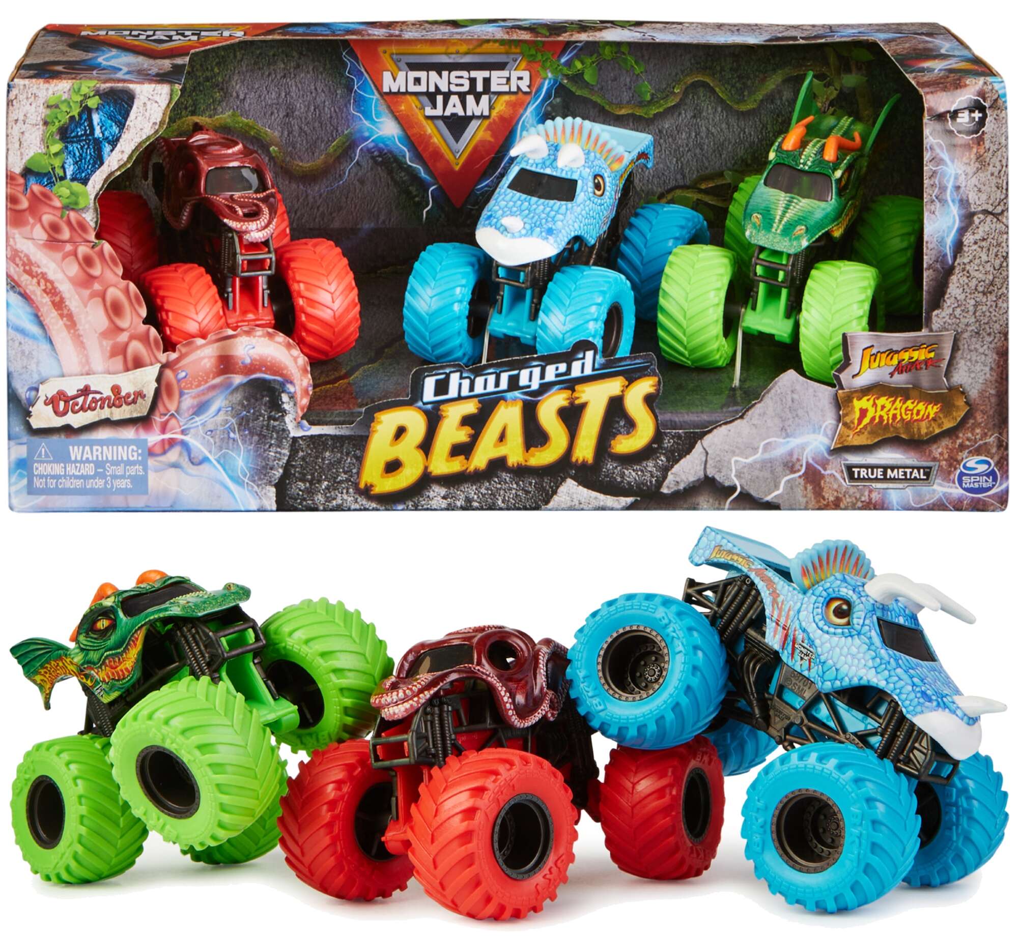 Monster Jam Trucks Charged Beasts zestaw 3 pojazdy 1:64