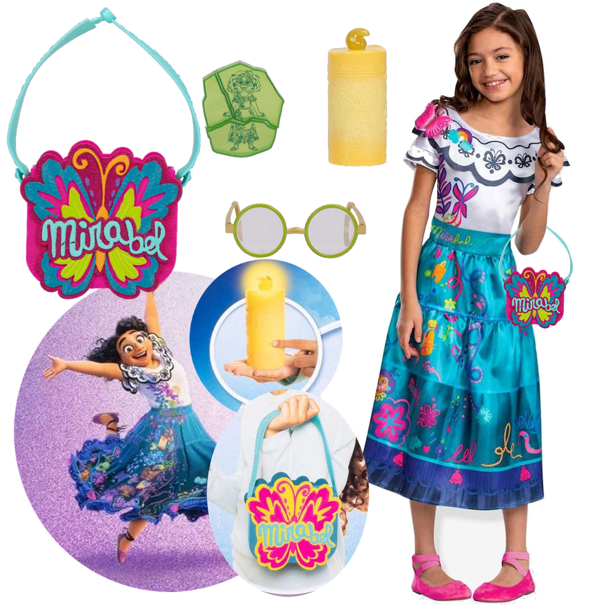 Zestaw kostium dla dzieci Mirabel Madrigal strj karnawaowy Encanto 124-135 cm 7-8 lat + akcesoria Nasze magiczne Encanto