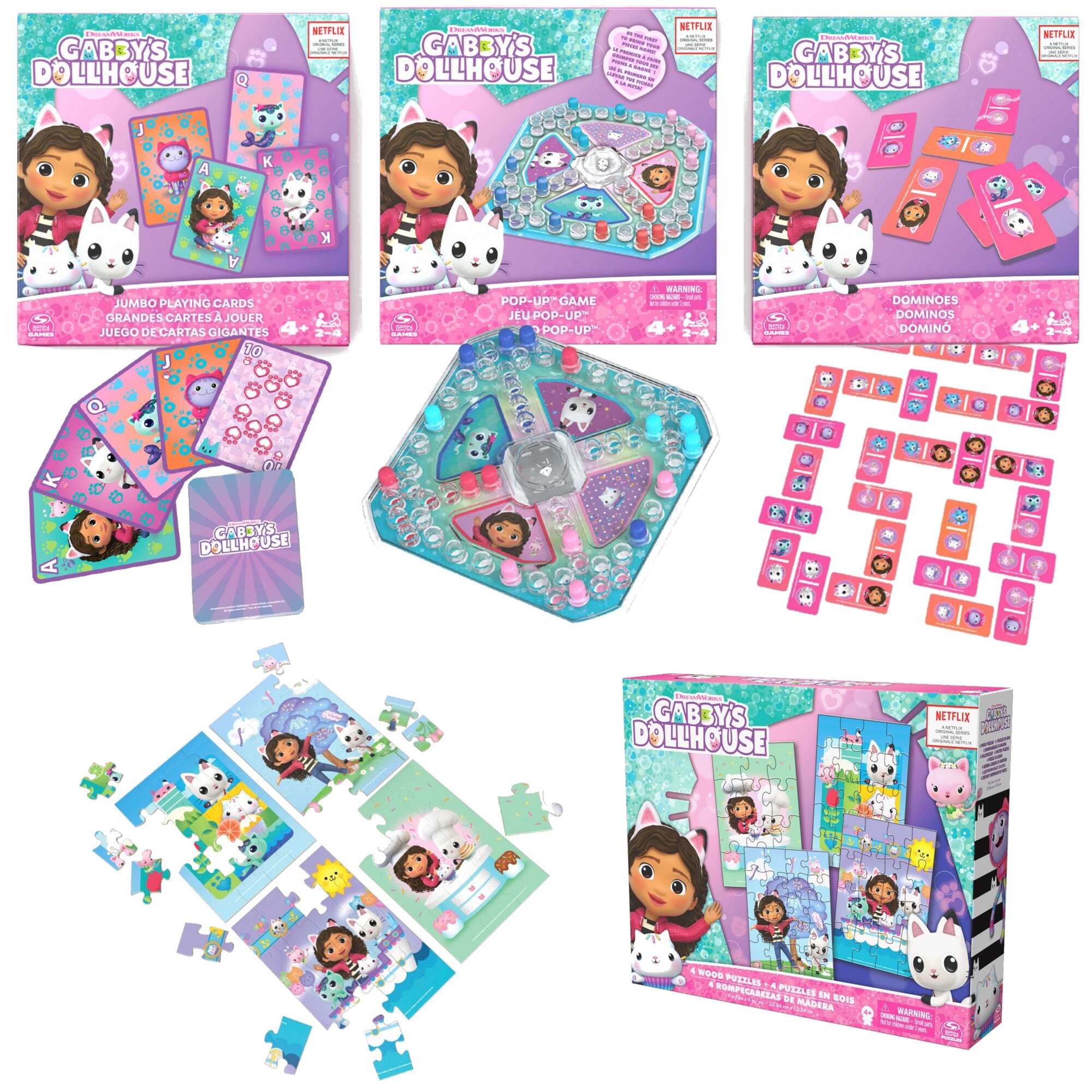 Koci Domek Gabi zestaw gier 3w1 Domino Pop-up Karty Jumbo oraz drewniane puzzle 4 ukadanki