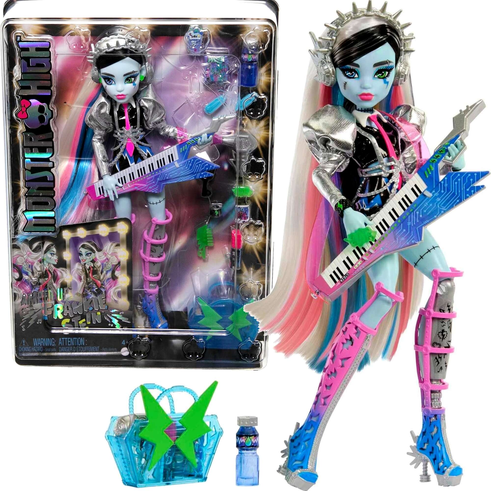 Monster High Zestaw Elektryzujcy styl Amped Up Frankie Stein Lalka 29 cm + akcesoria rockowe