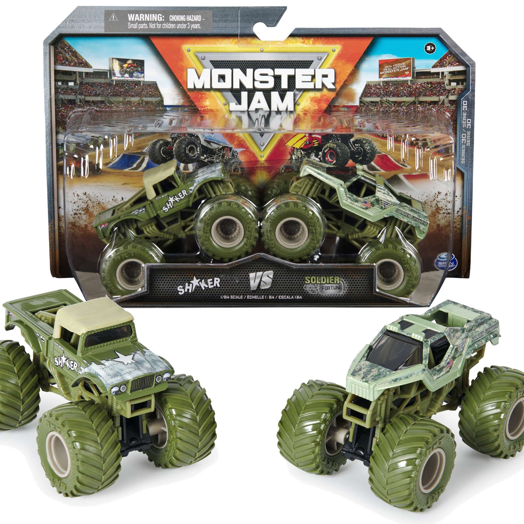 Monster Jam 2 pojazdy Monster Truck 1:64 Shaker vs Soldier Fortune