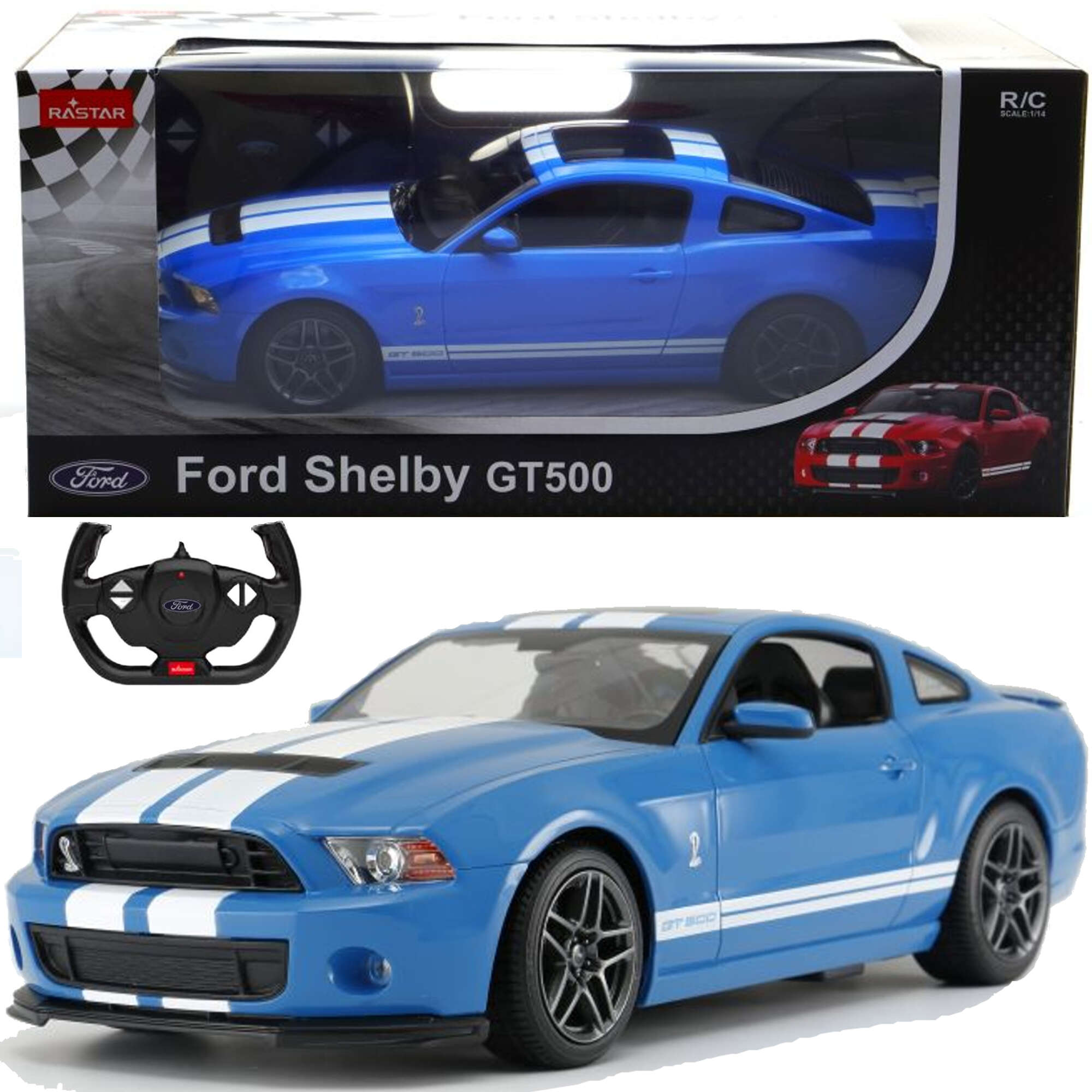 Zdalnie sterowane auto Ford Shelby GT500 RC niebieski pojazd sportowy 1:14 Rastar