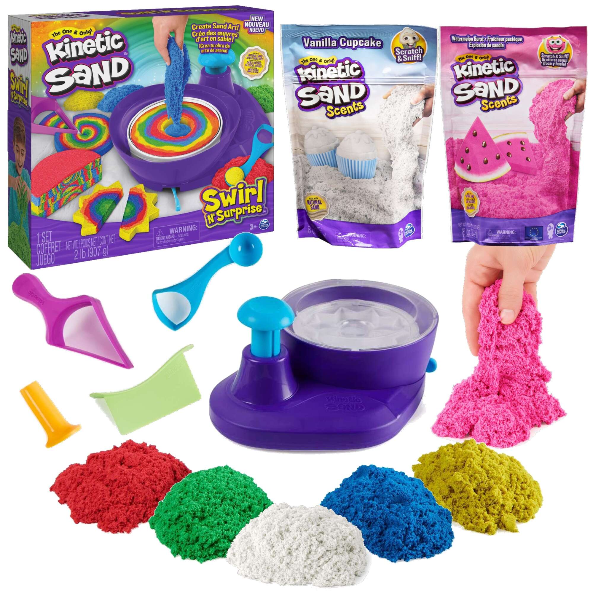 Zestaw Plastyczny Kinetic Sand kolorowy Piasek kinetyczny 907 g + Scents Dough Crazy biay waniliowy, rowy arbuzowy