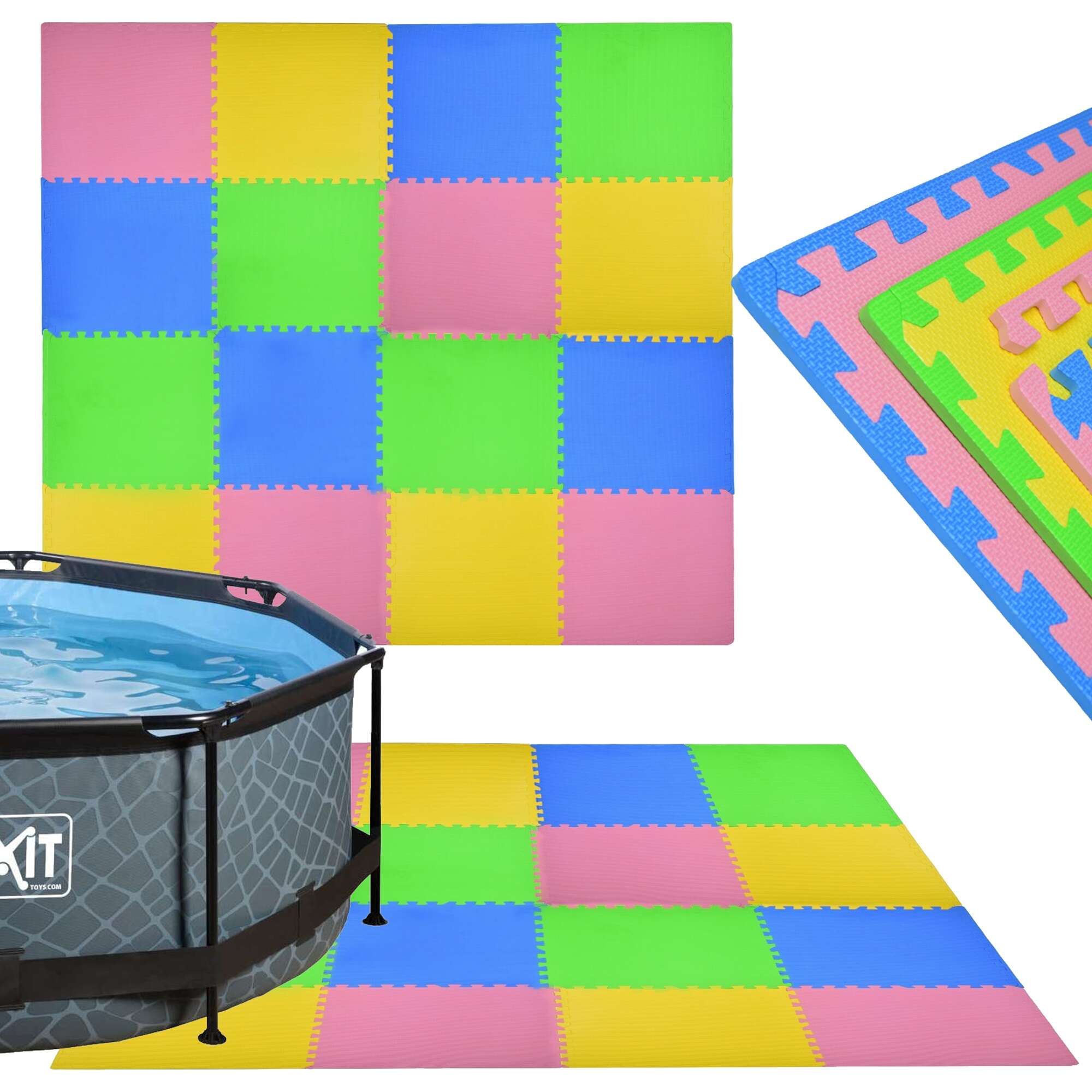 Humbi mata piankowa puzzle piankowe fitness wodoodporne pod basen 16 szt. kolorowa 240 x 240 x 1 cm