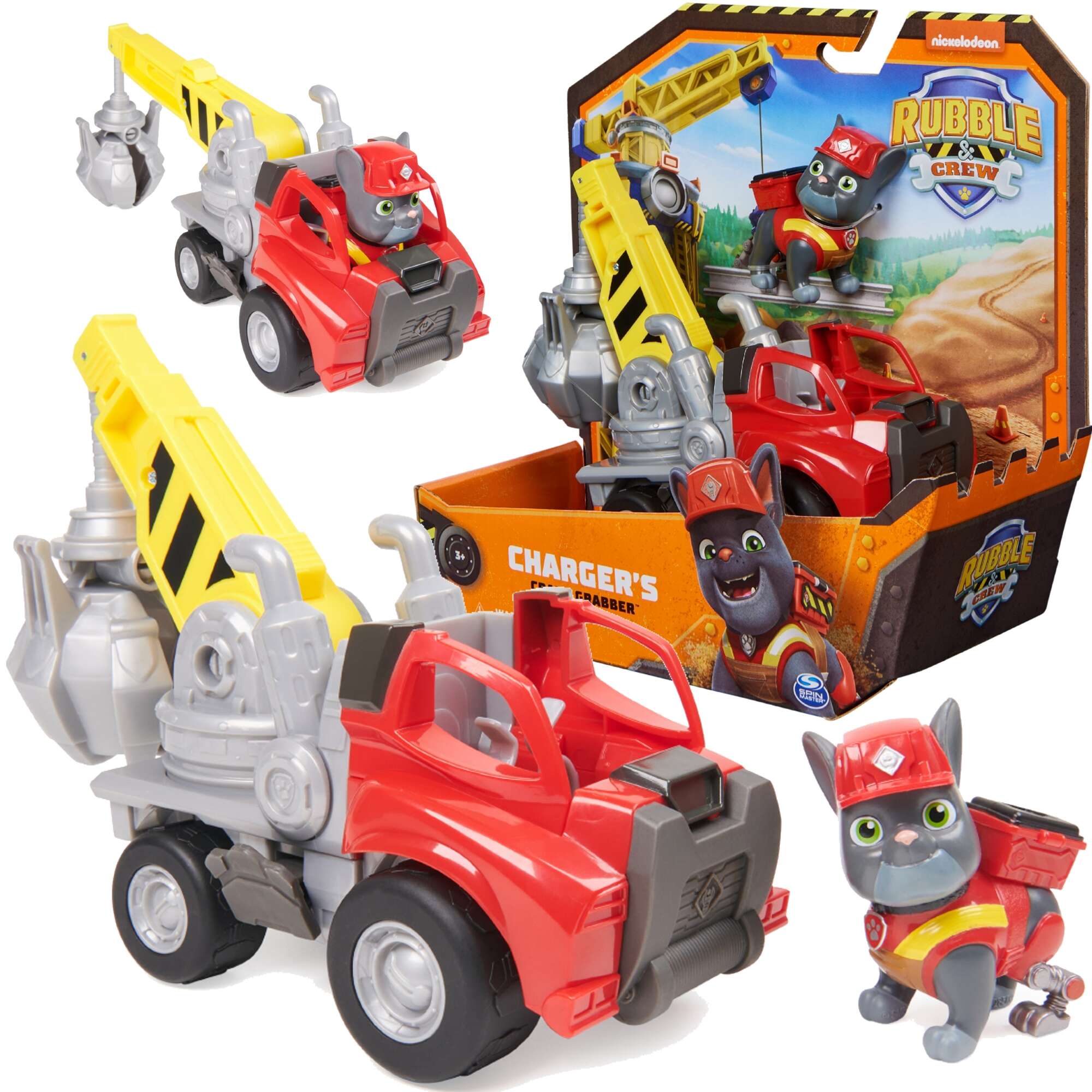 Psi Patrol Rubble i jego Ekipa Rubble&Crew Charger Pojazd budowlany czerwony Chwytak Dwig z Figurk 6cm