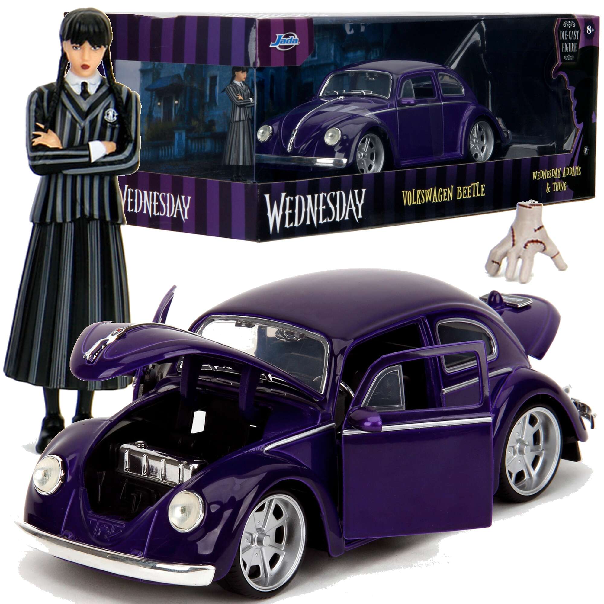 Wednesday zestaw metalowa figurka kolekcjonerska Wednesday Addams Rczka + Volkswagen Beetle metalfigs