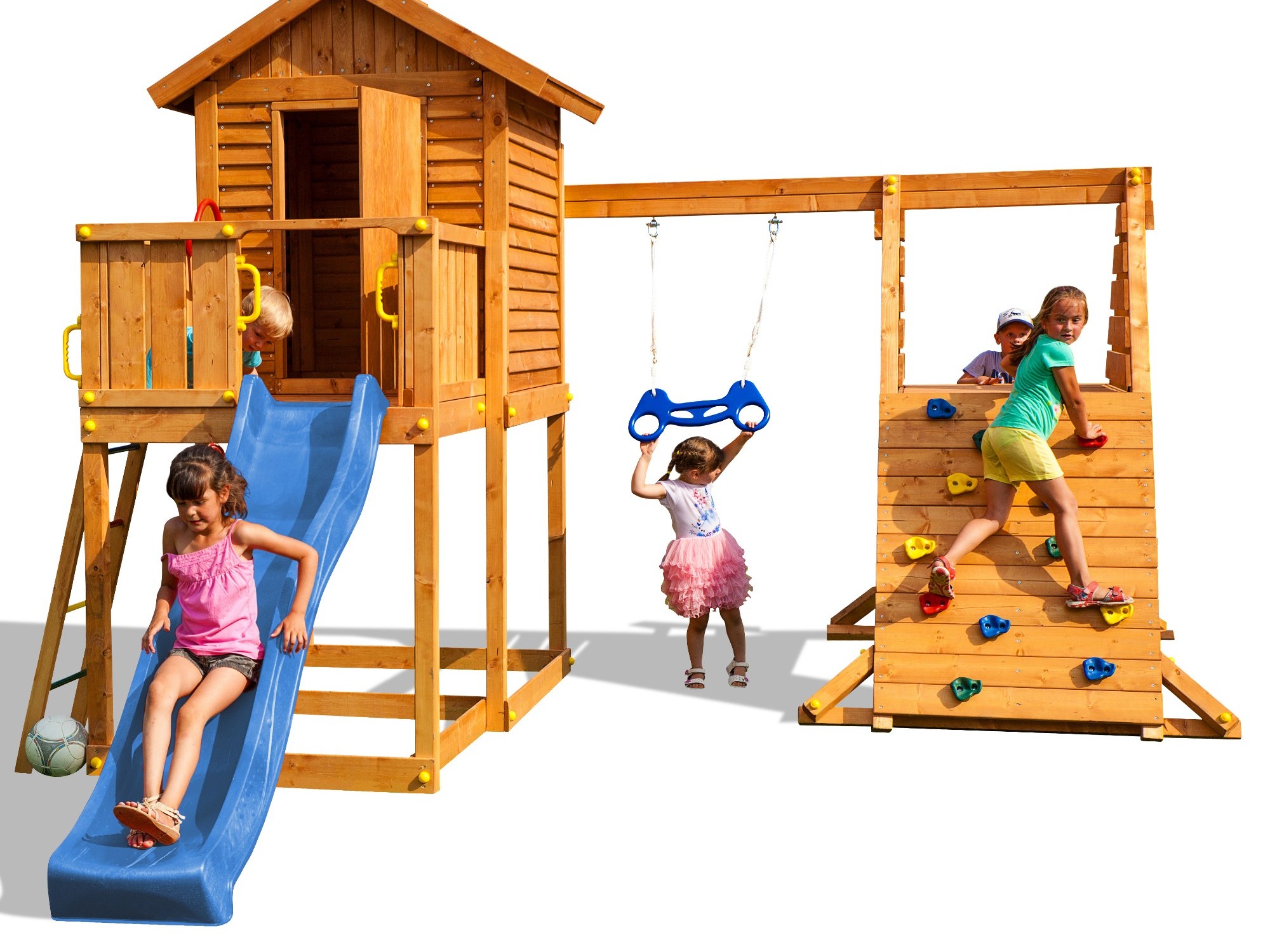 Plac zabaw drewniany duy MyHouse Spider domek, hutawka, zjedalnia, drabinka, cianka i siatka wspinaczkowa