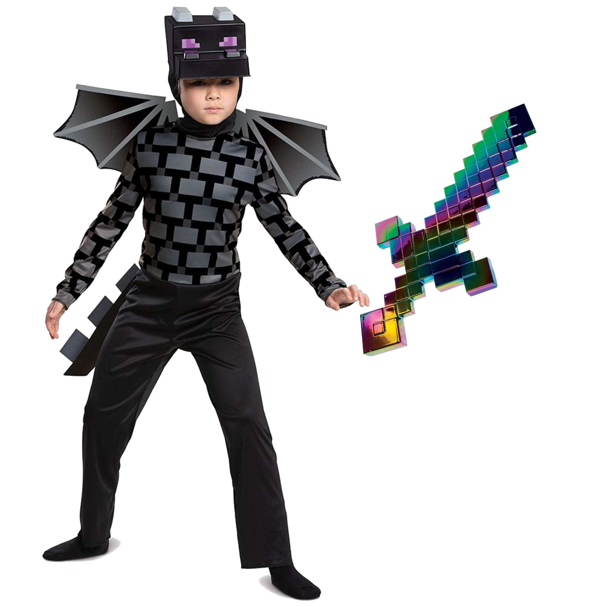 Minecraft Kostium Strj karnawaowy Ender Dragon Przebranie Smok Kresu 137-149 cm 10-12 lat + Netherytowy miecz 51 cm