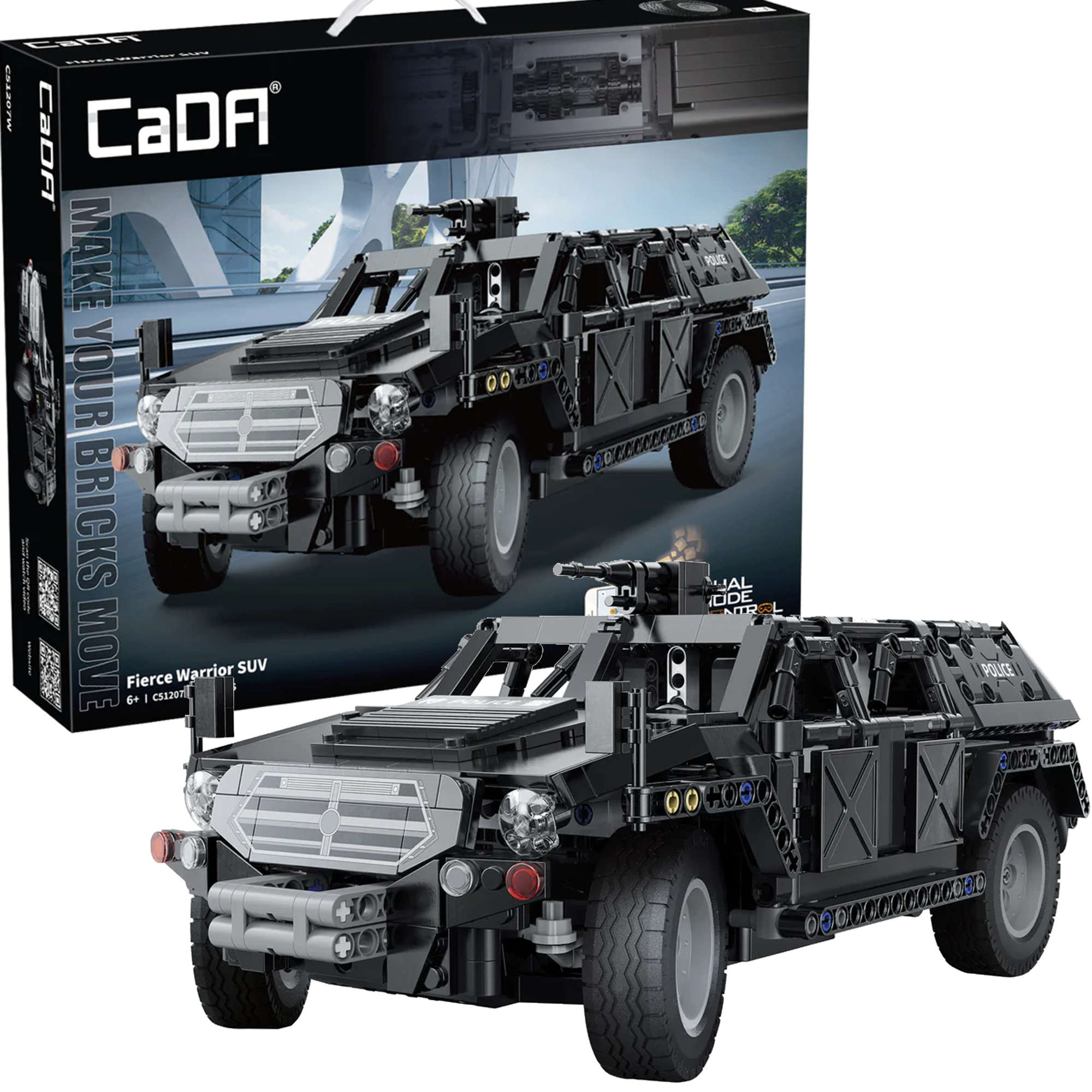 Klocki Konstrukcyjne CaDA Samochd Terenowy Zdalnie Sterowane Auto czarne autko RC Fierce Warrior SUV 561 elementw Dual Mode