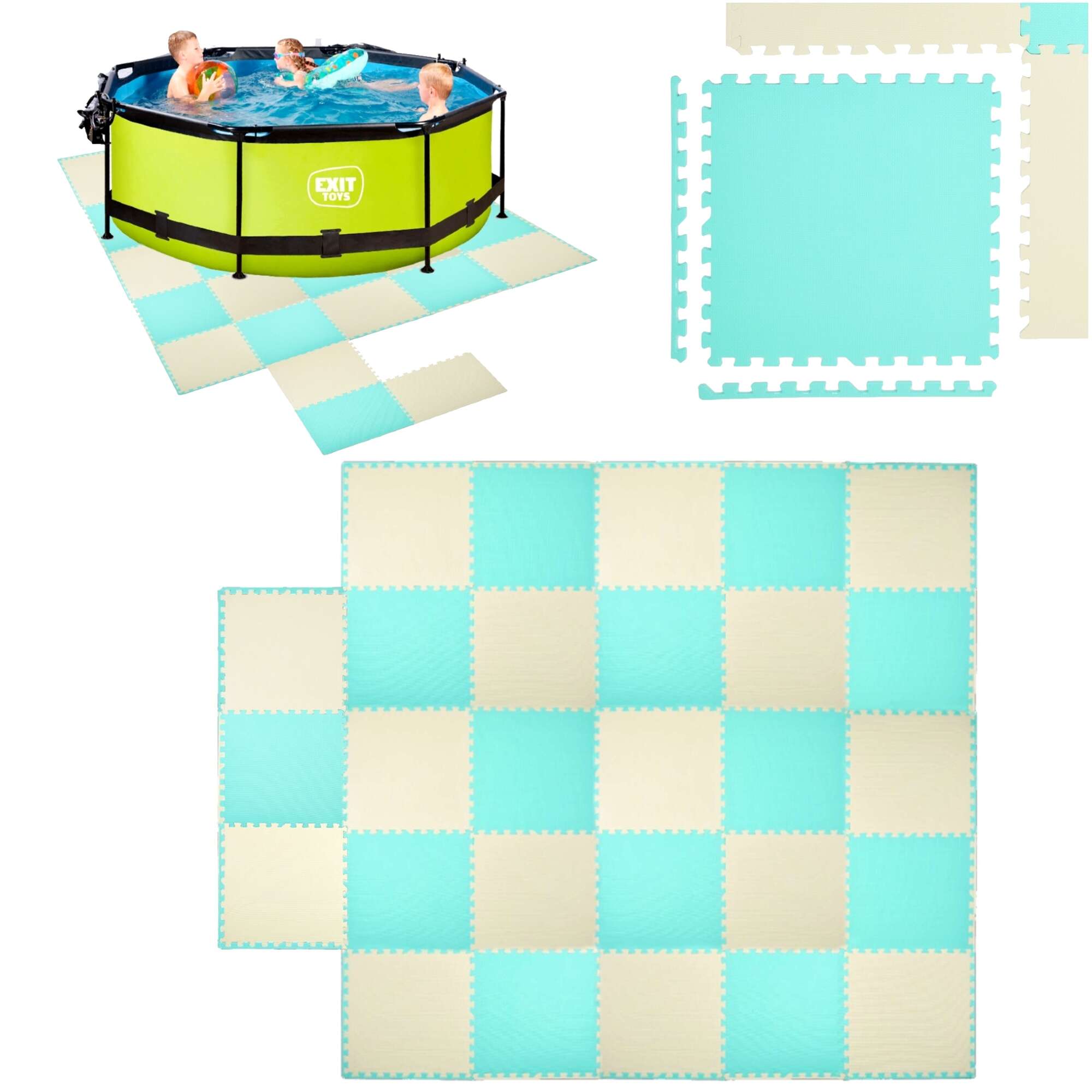 Humbi mata piankowa puzzle piankowe fitness wodoodporne pod basen 28 (25+3) szt. kremowo-mitowa 420 x 240 x 1 cm (300x300 cm)