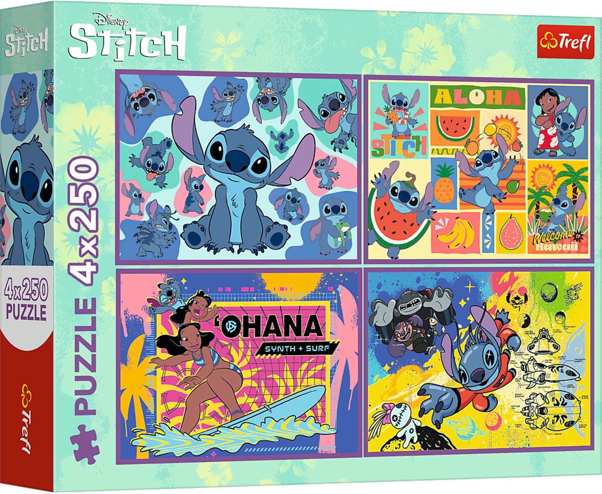 Trefl Puzzle 4 x 250 elementw Niezwyky Stitch kolorowa Ukadanka