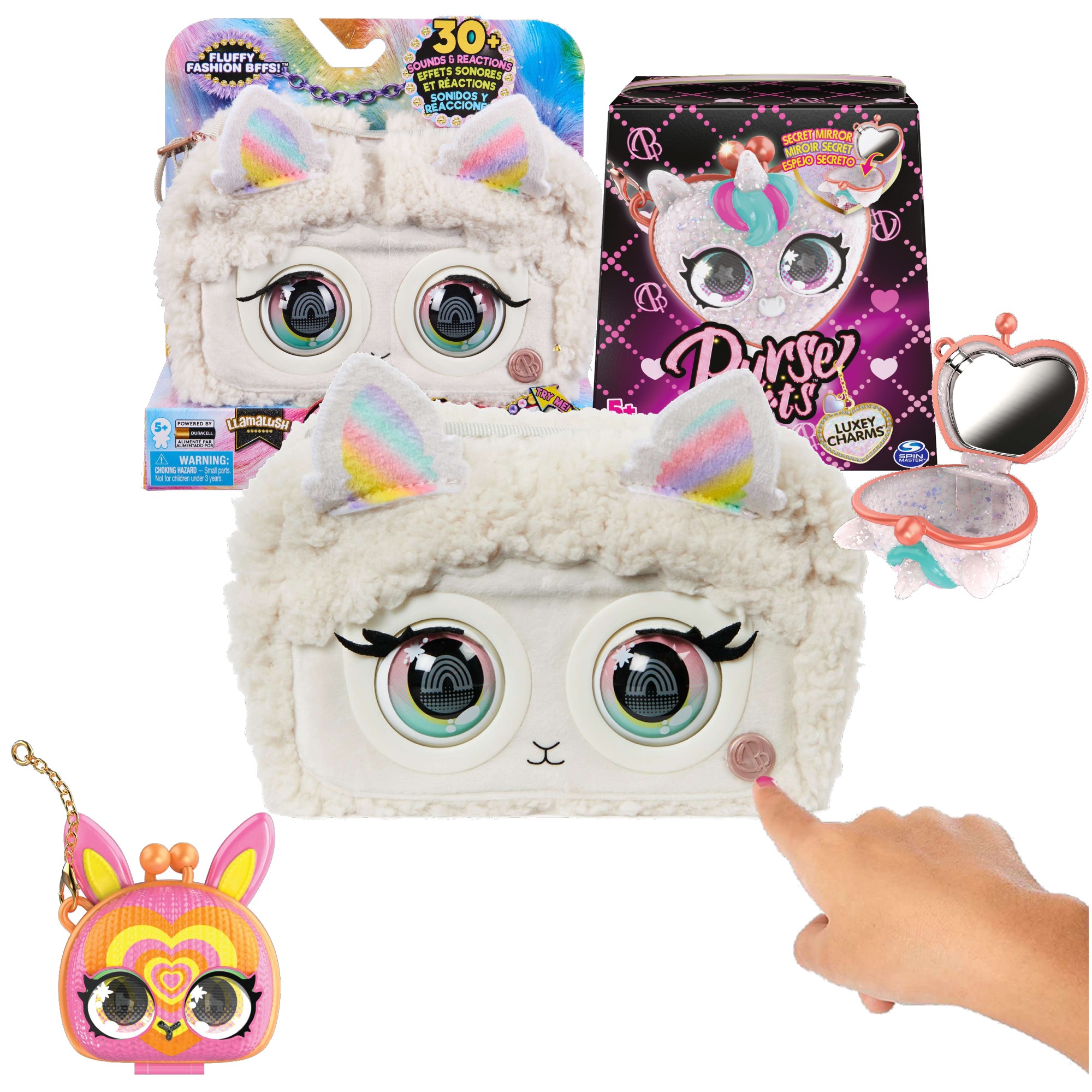 Purse Pets zestaw Llamalush torebka z oczami i Luxey Charms Secret Mirror zawieszka niespodzianka gratis