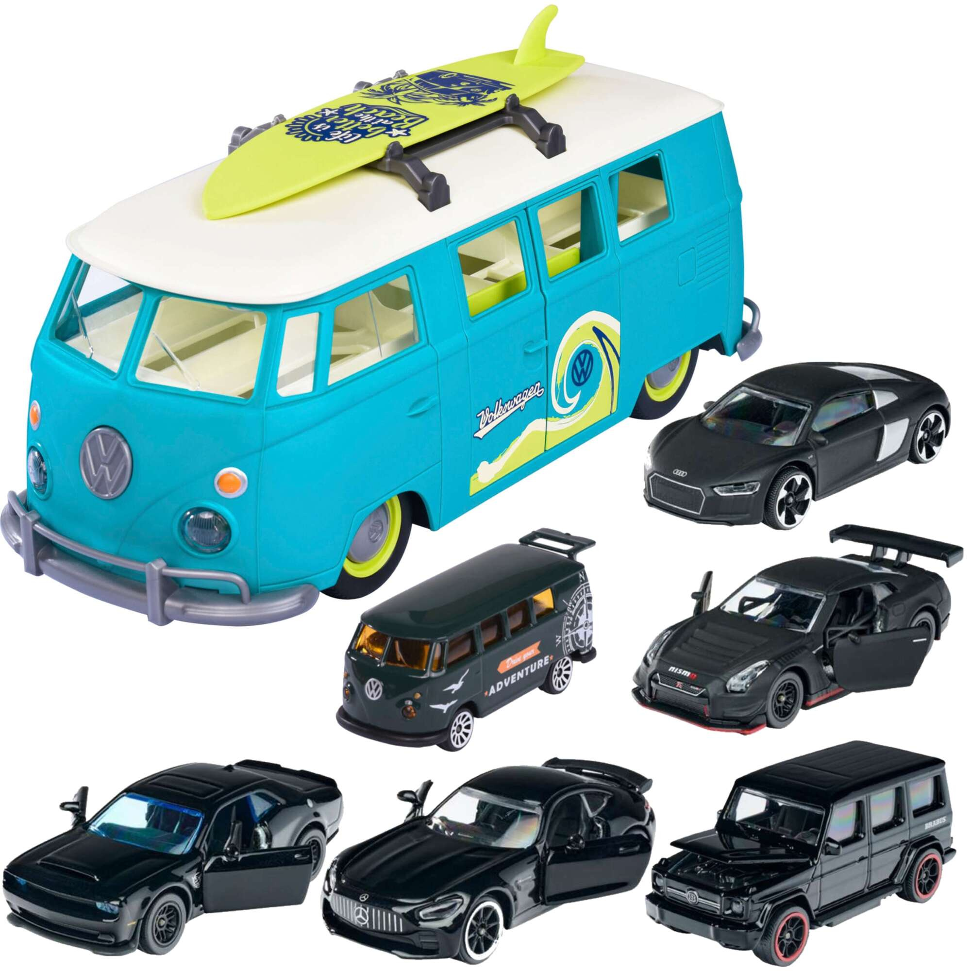 Zestaw Duy transporter aut walizka Volkswagen T1 + 6 pojazdw resoraki black edition