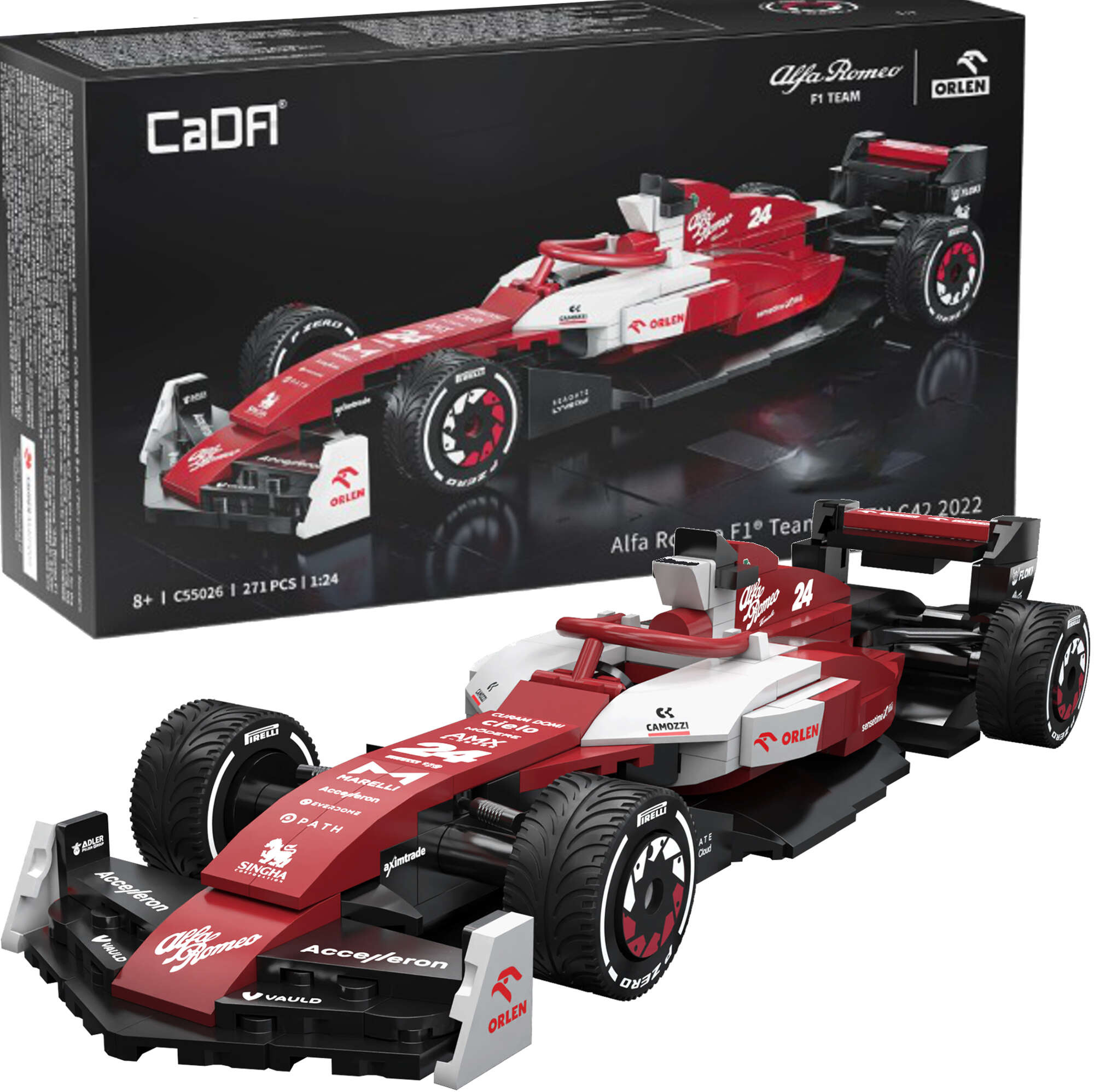 Klocki konstrukcyjne CaDA samochd wycigowy czerwona wycigwka Alfa Romeo F1 Team ORLEN C42 Formua 1 pojazd auto 271 elementw