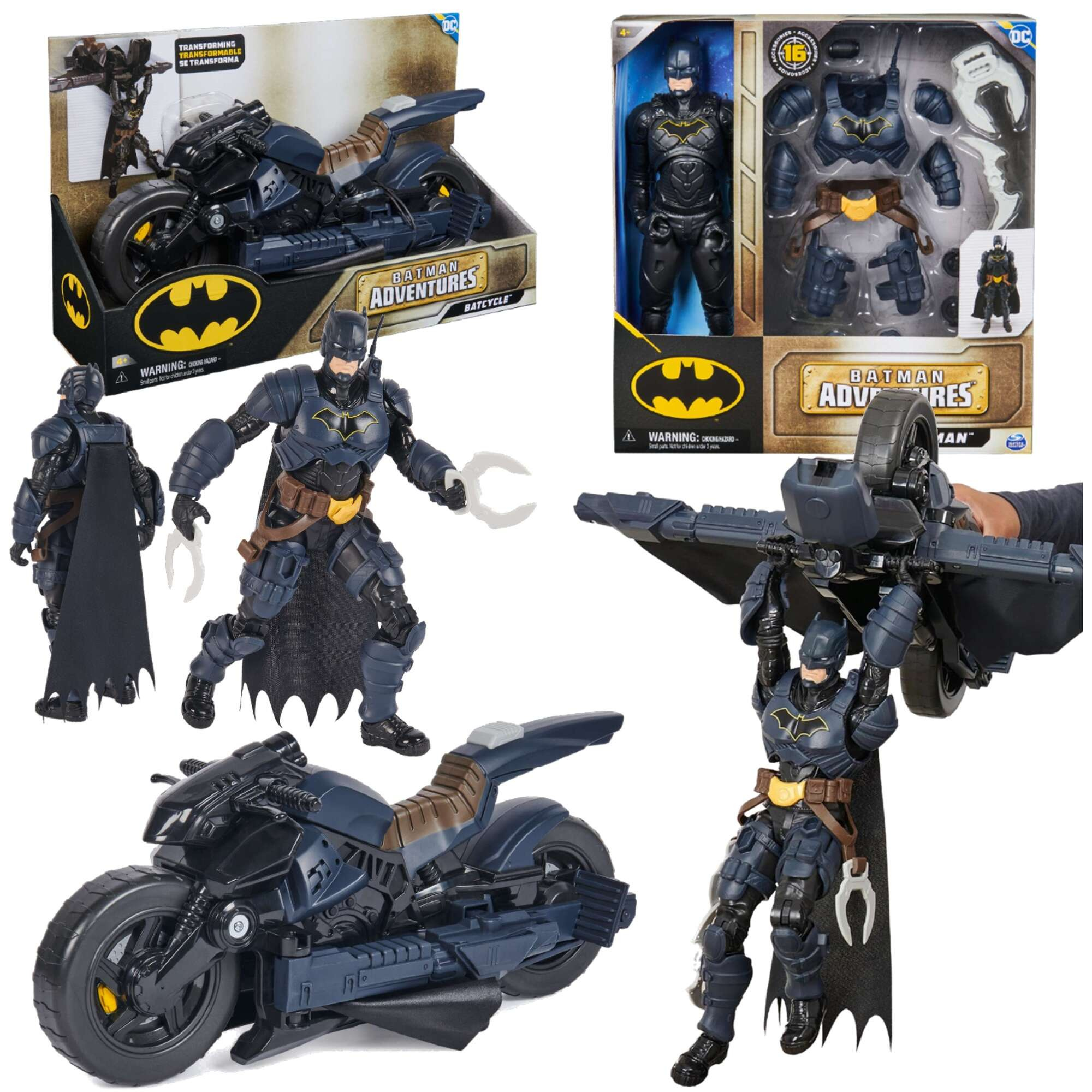 DC Comics Batman dua figurka lalka mroczny rycerz i pojazd Batcycle dla figurek 30 cm + akcesoria