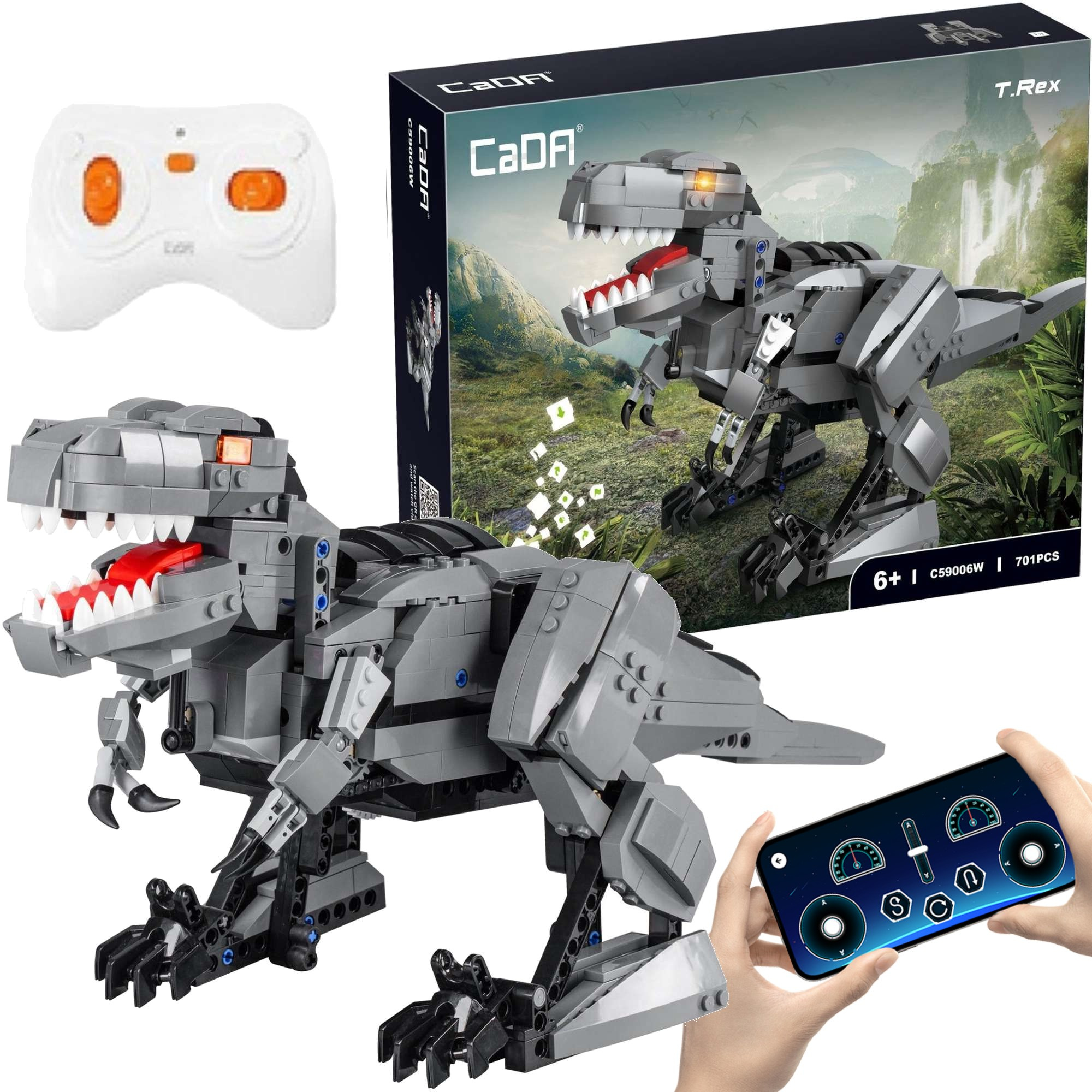 Klocki konstrukcyjne CaDA Zdalnie sterowany programowalny Robot Dinozaur T-Rex Tyranozaur Dual Mode RC wiato Dwik 701 elementw