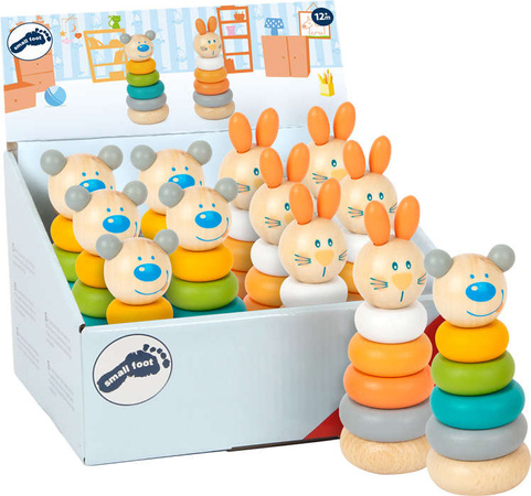 Zestaw 5 sztuk - Drewniana Wieża Królik Piramida z kółek Układanka Montessori Small Foot